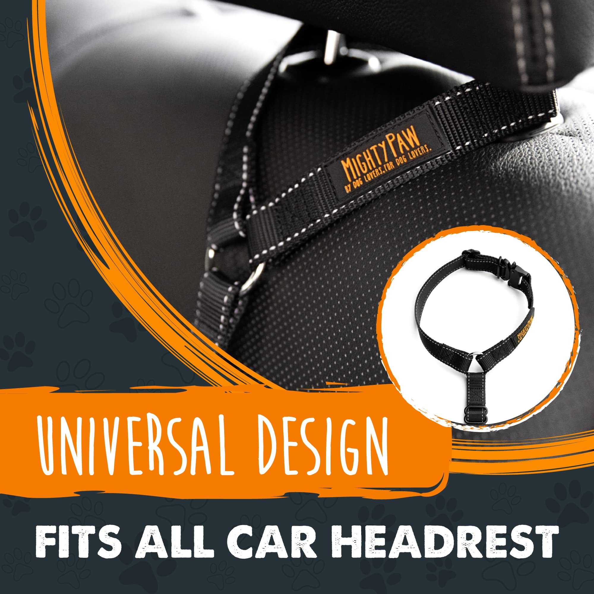 Mighty Paw Dog Seat Belt For Car Headrest - Distraction Free Driving, Heavy-Duty Aviation Grade Aluminum Carabiner, And Tactical Buckle.Adjustable Dog Seatbelt Harness For Small, Medium And Large Pets