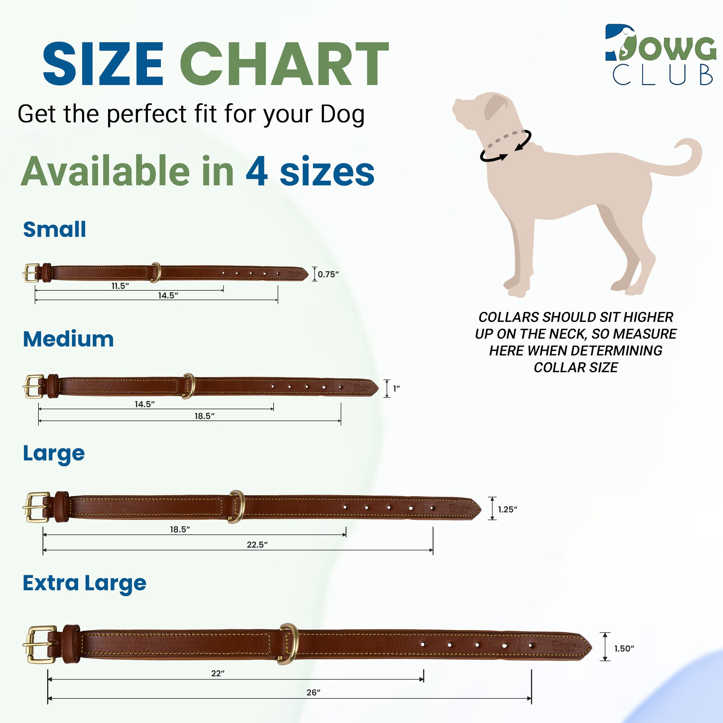 Dowgclub | Genuine Leather Dog Collar | Full Grain, Heavy Duty | Padded, Comfortable, Strong | Best For Pups, Small, Medium, Large, X- Large Dog Breeds, (Medium (Fit Neck Size 14.5'-18.5'), Black)