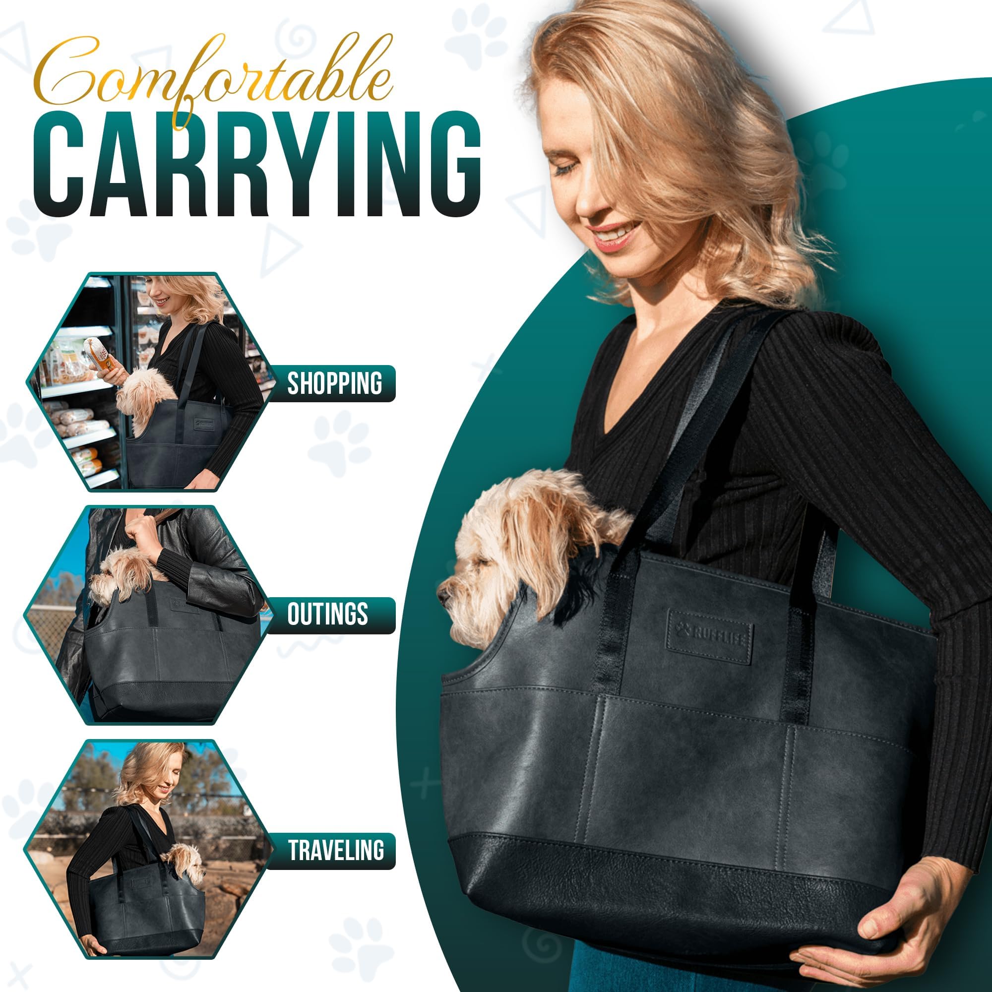 Noblepup Luxury Dog Purse Carrier - Brown Faux Leather Pet Carrier, Secure Harness Clip, Tote Bag For Small Dogs And Puppies