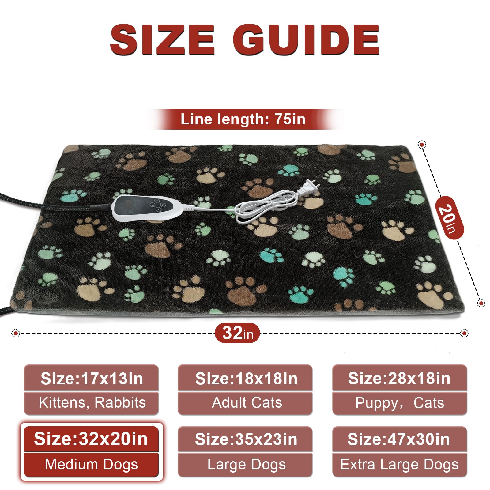 Golopet Dog Heating Pad 32X20In Waterproof Pet Heating Pad For Dogs Smart Thermostat Switch, Whelping Supplies Heated Dog Bed,Ad