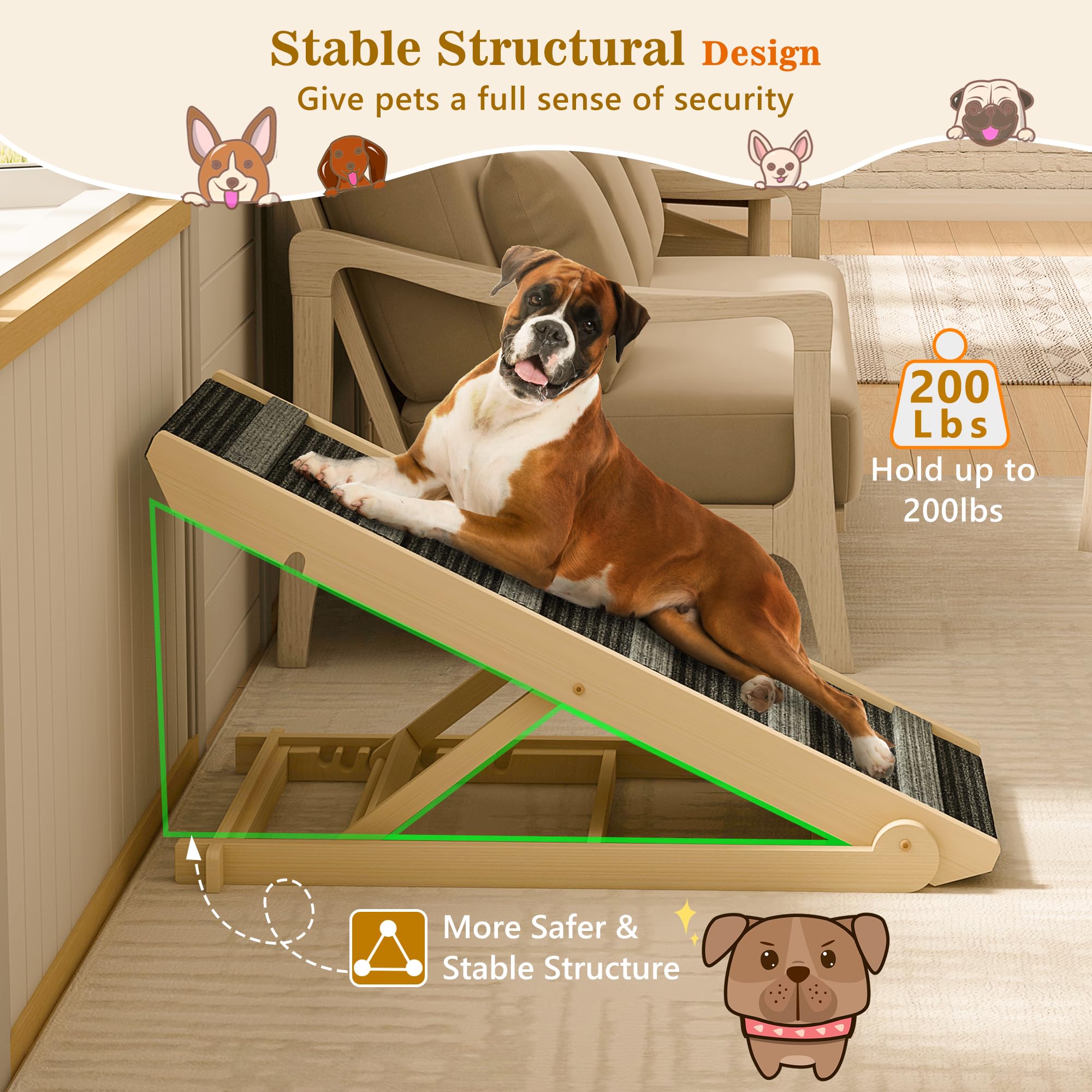 Reoney ???????? ???????????????? Dog Ramp, Portable Pet Ramp For Large Small Old Dogs Cats With 7 Adjustable Heights 11'' To 26.