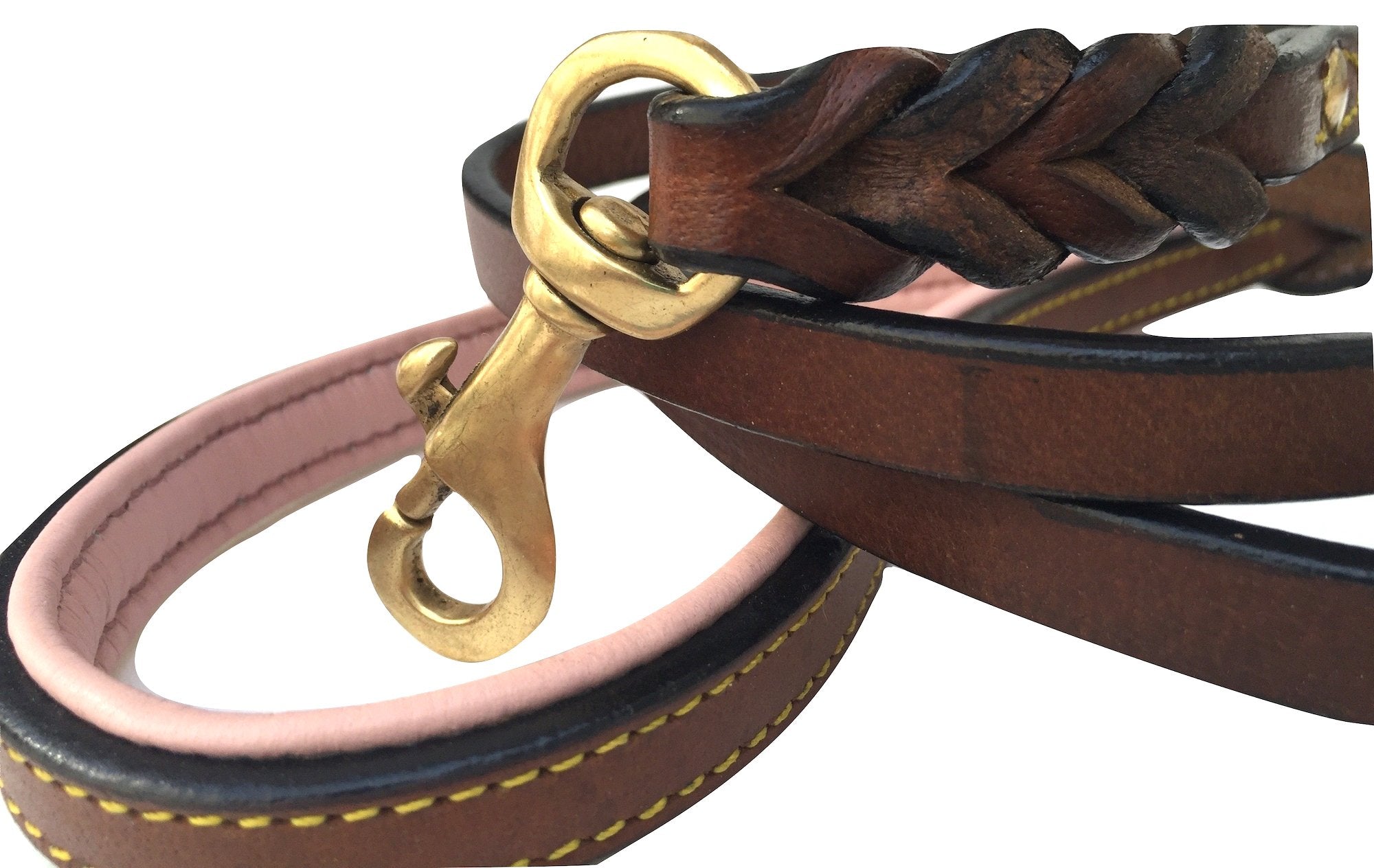 Soft Touch Collars 4Ft X 1/2 Inch Wide Leather Braided Dog Leash, Brown With Pink Padded Handle, For Small Dogs
