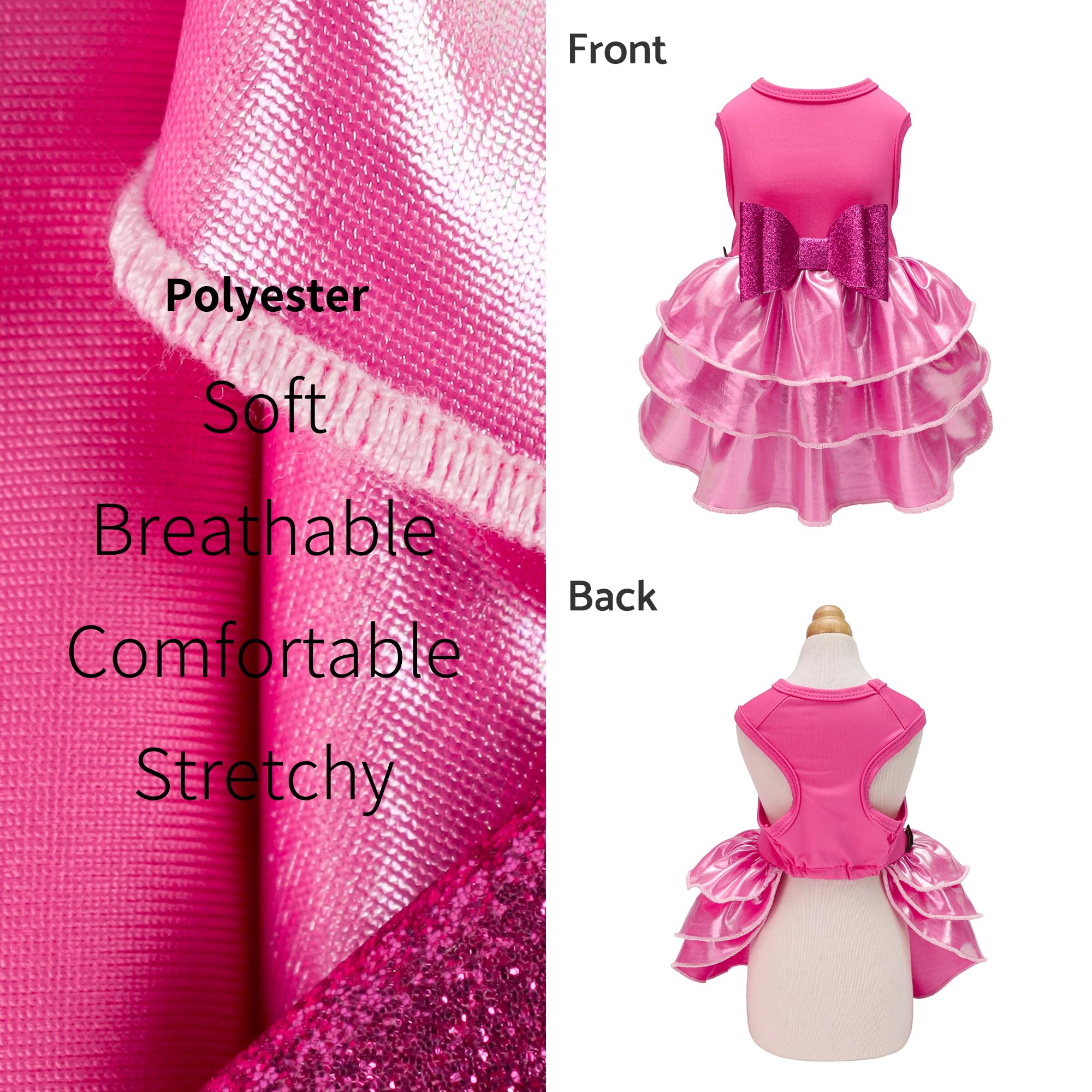 Fitwarm Glossy Dog Tiered Dress, Fancy Dog Clothes For Small Dogs Girl, Doggie Birthday Outfit, Female Pet Apparel, Hot Pink, Xs