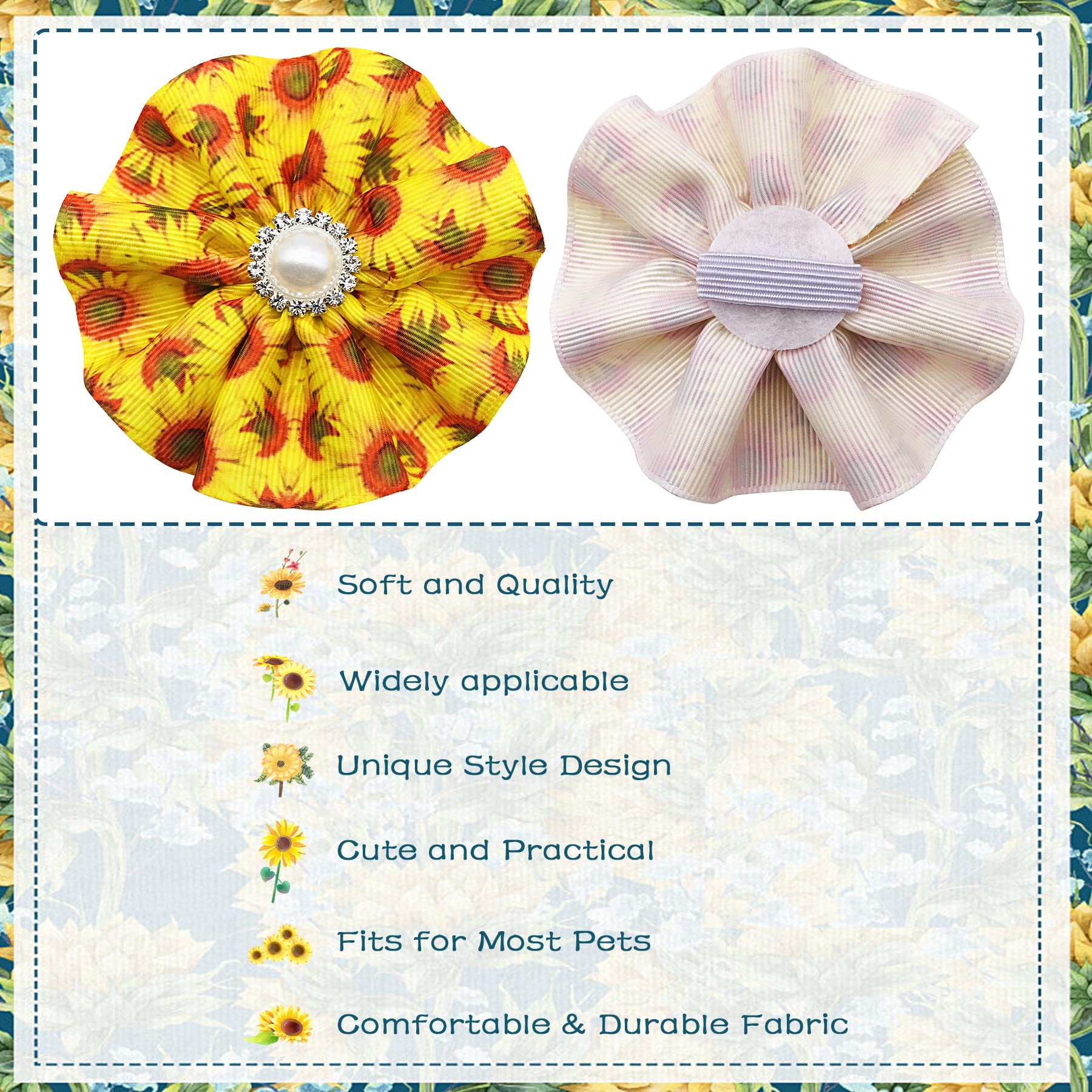 Jpgdn 12Pcs Dog Collar Flowers Fall Bows Attachment Sliders Sunflowers For Small Medium Cat Puppy Alpaca Rabbit Neck Bows Puppy