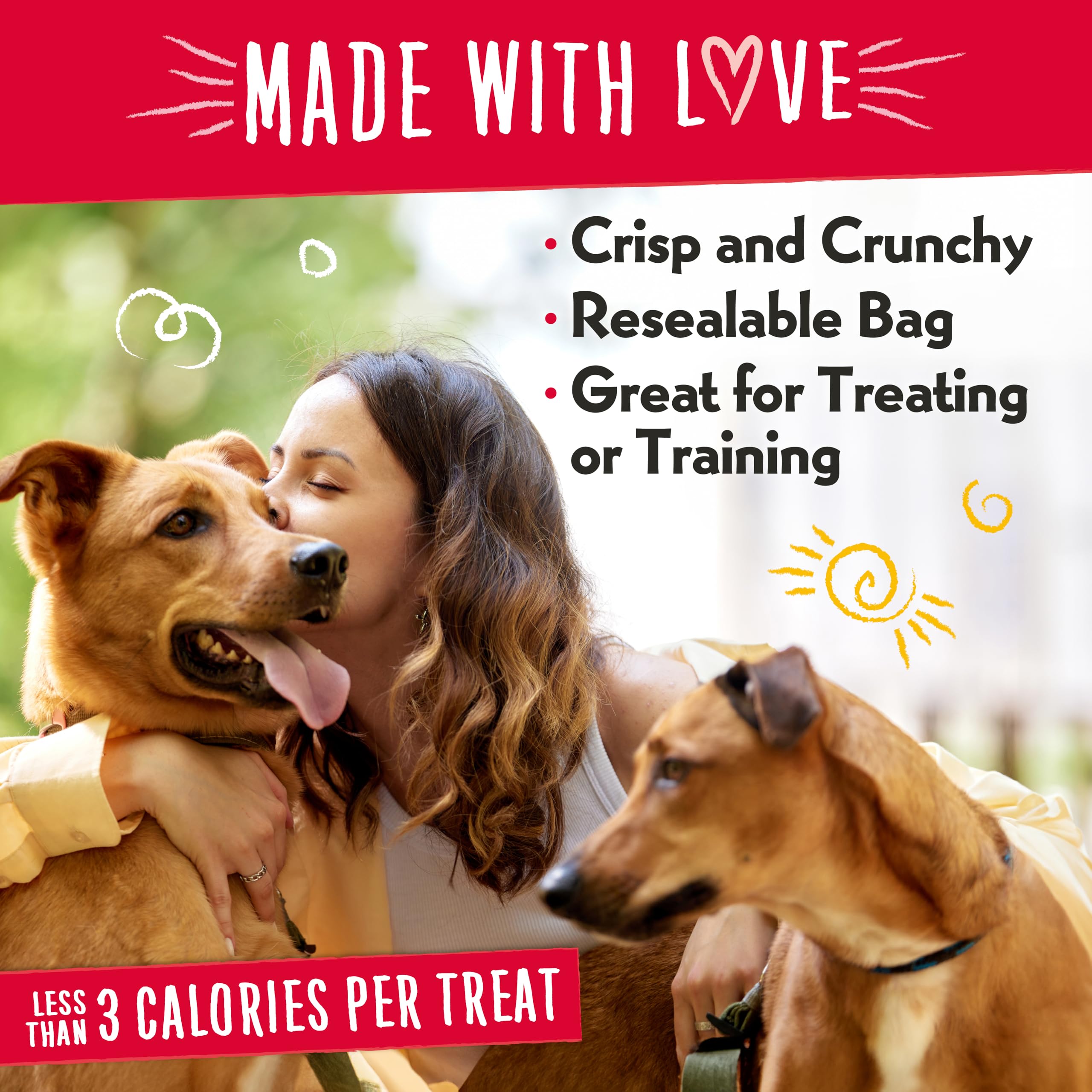 Charlee Bear Crunch Grain Free Dog Treats, Chicken, Pumpkin and Apple, 2 Ounce Resealable Bag, Low Calorie Training Treats for D