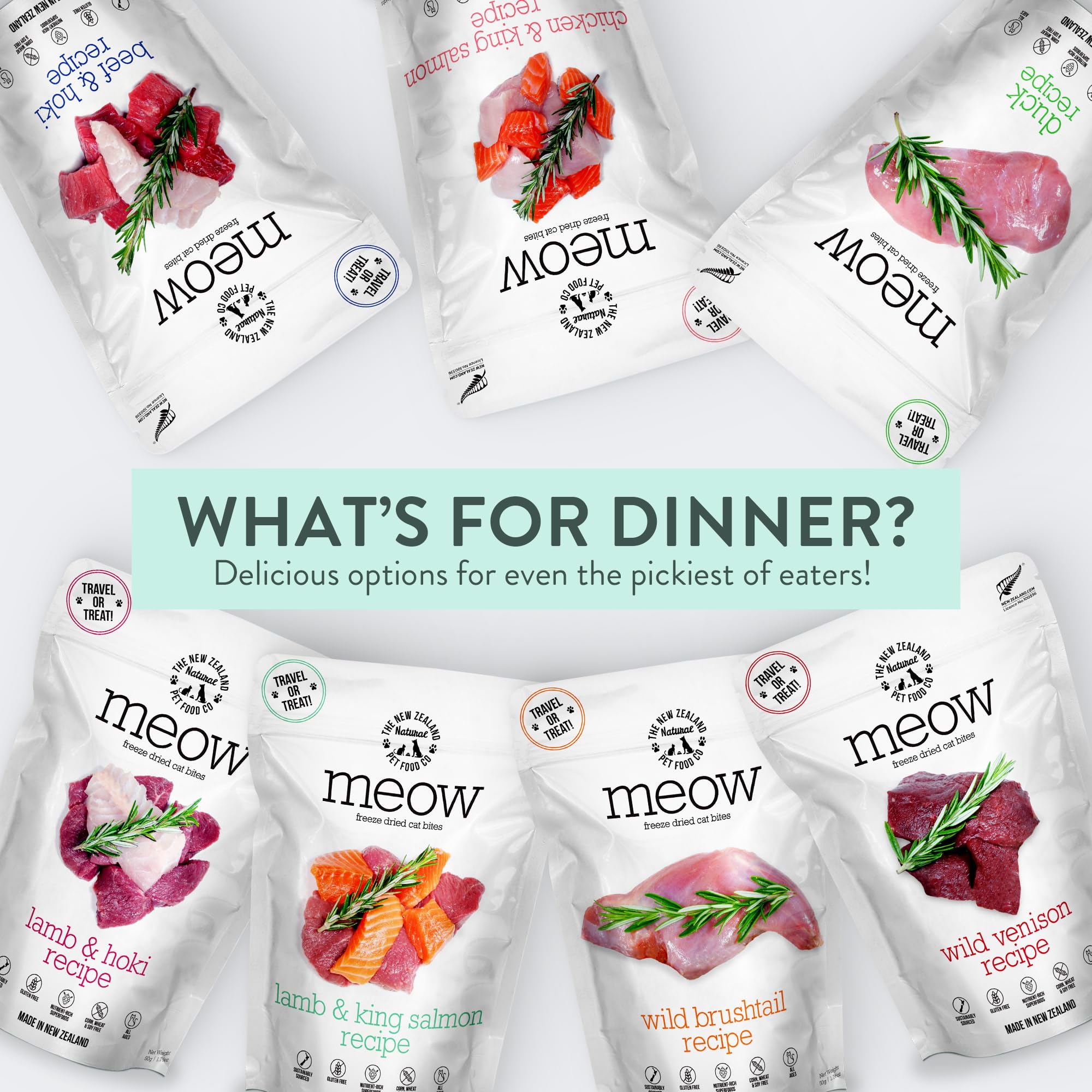 The New Zealand Natural Pet Food Co. Meow Freeze Dried Cat Food - Beef & Hoki Recipe, High Protein Cat Treats, Meals & Toppers,