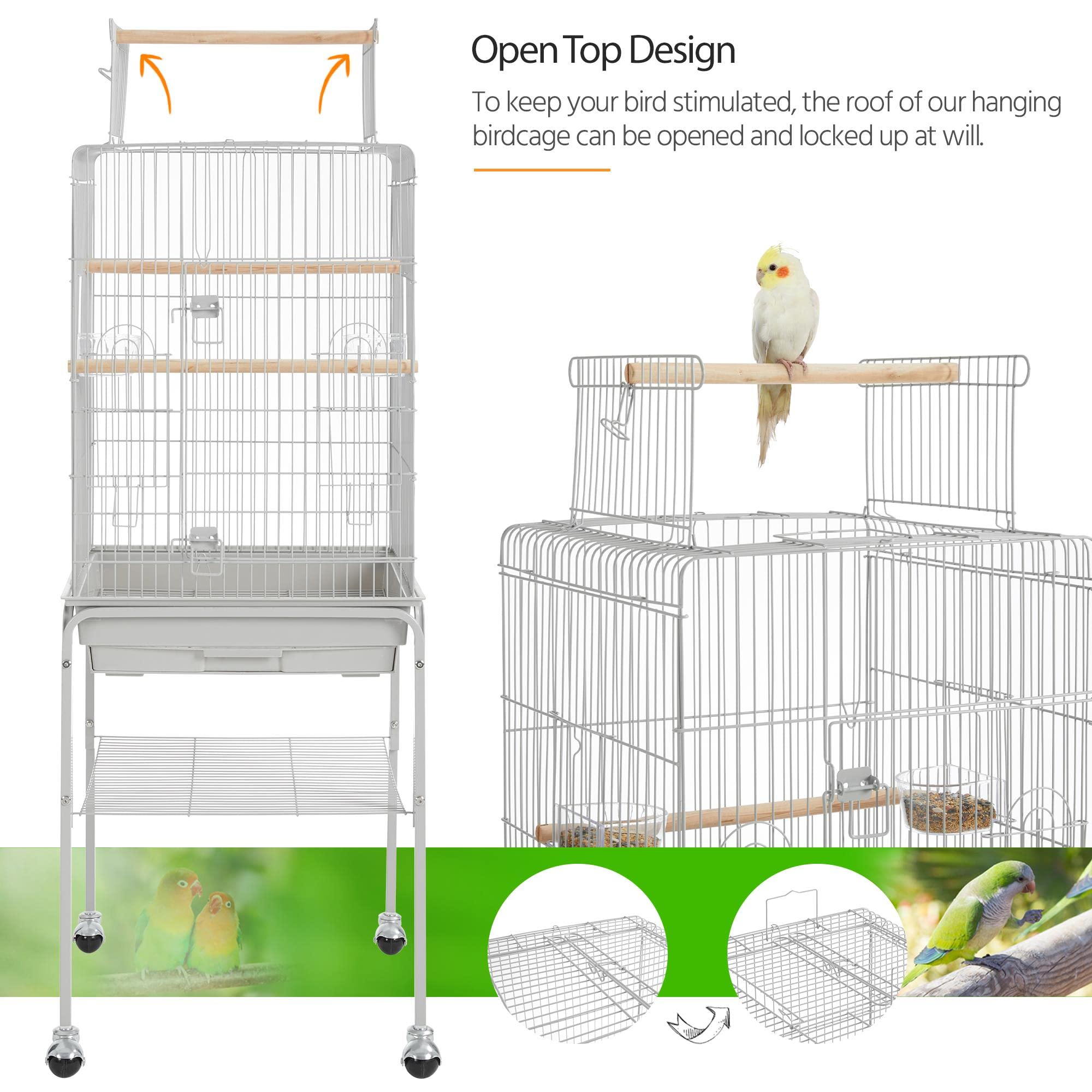 Yaheetech 53.5'' Metal Bird Cage Open Top Parrot Cage W/Stand For Parakeets Cockatiel Canary Quaker Budgies