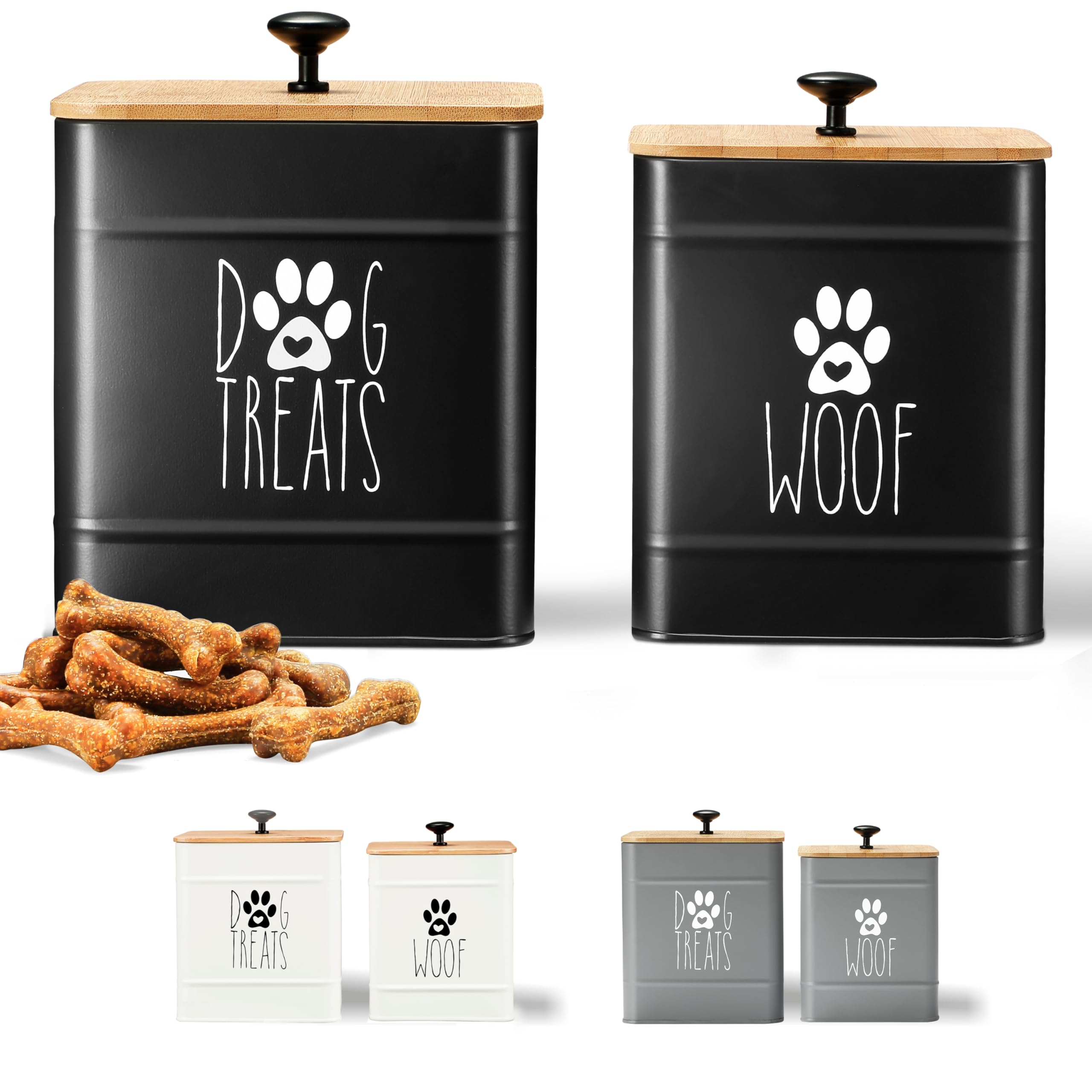 PERFNIQUE Dog Treat Container, Dog Treat Jar Set of 2 with Airtight Lid, Dog Cookie Jar for kitchen Counter, Pet Treat Container
