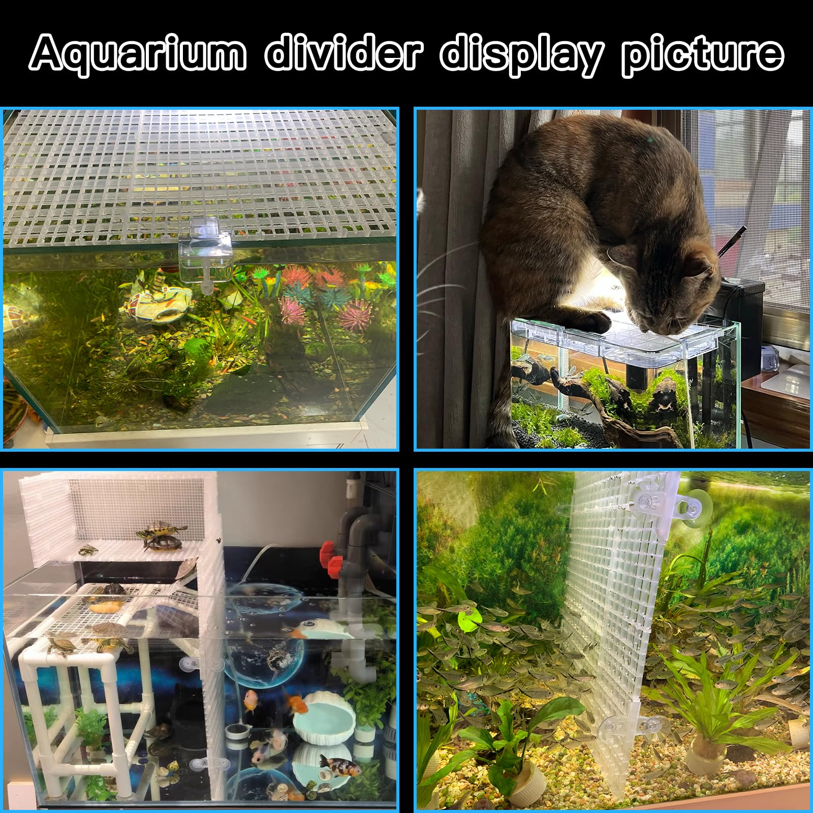 Adjustable Aquarium Fish Tank Divider Filter Bottom Plastic Grid Fish Tank Isolation Board Egg Crate Tray(White, 4Pcs 11.8X11.8I