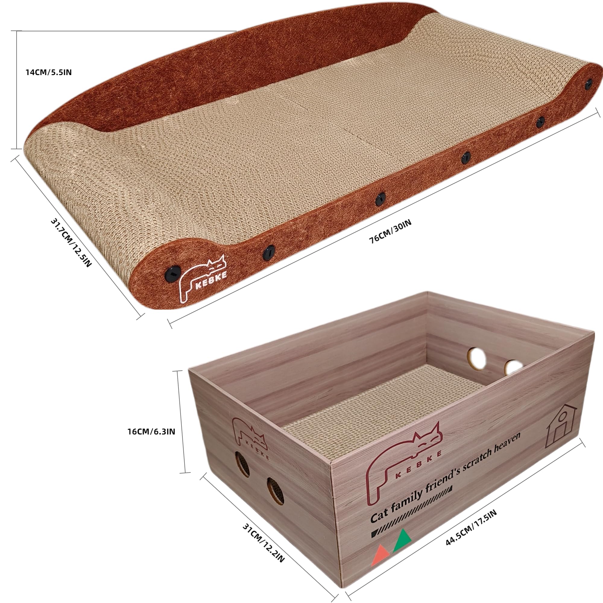 KEBKE Cat Scratcher Bed 30" Extra Large Durable Corrugated Paper Lounge Furniture, Brown, Model kk-0076