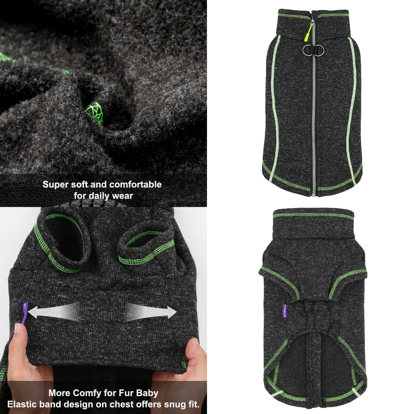 cyeollo Fleece Dog Jacket Reflective Dog Sweater Zipper up Small Doggie Coats with D Ring Jackets Indoor and Outdoor Warm Pet Clothes -Like New