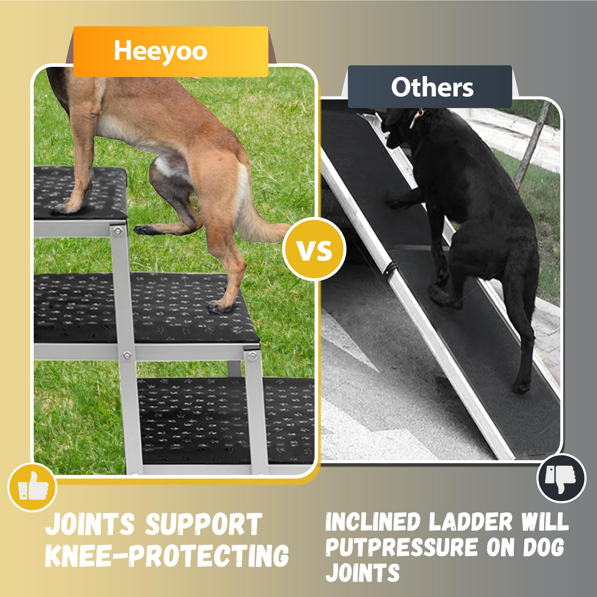 Heeyoo Extra Wide Dog Stairs for Car - Foldable, Non-Slip, Portable Steps for SUVs/Trucks, Supports Up to 250 Lbs, Silver, 5 Steps