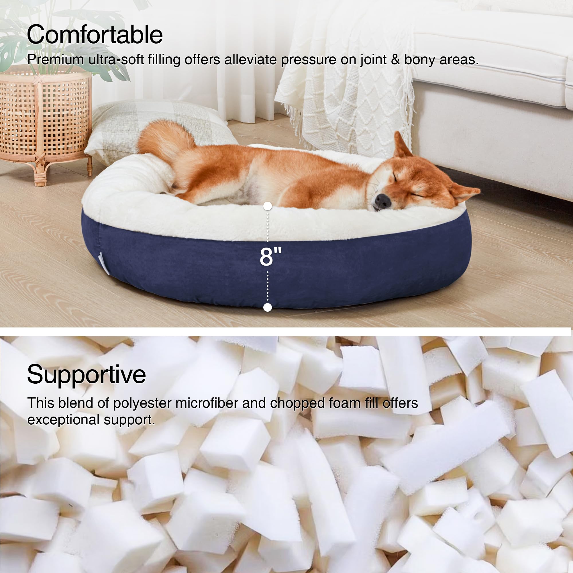 Love'S Cabin Round Donut Cat And Dog Cushion Bed, 30In Pet Bed For Medium Or Large Dogs, Anti-Slip & Water-Resistant Bottom, Soft Durable Fabric Pet Beds, Washable Calming Cat & Dog Bed Navy