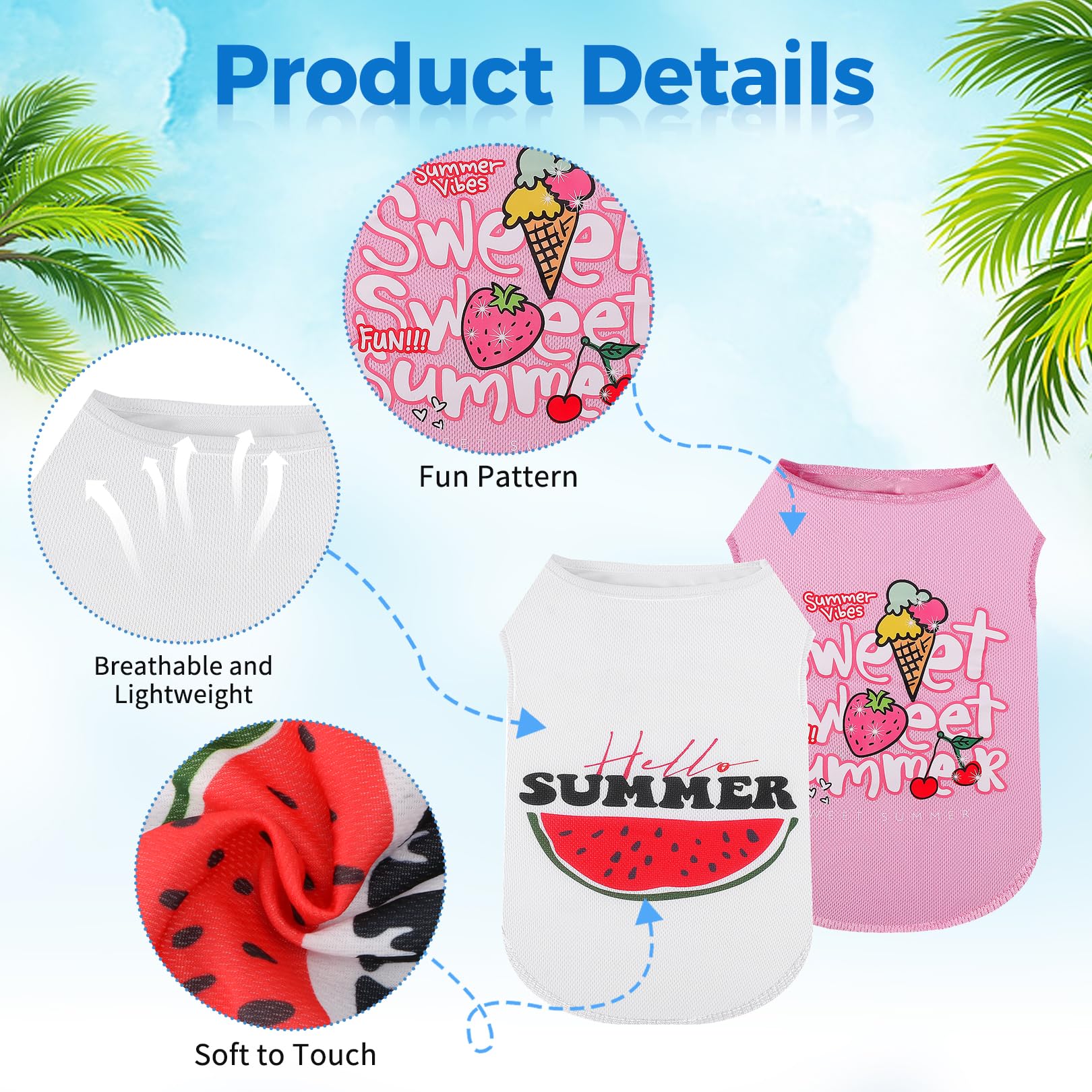 2 Pack Dog Shirt Clothing: Cute Puppy Soft Vest Sleeveless T-Shirt Summer Funny Fruit Print Dog Clothes Lightweight And Breathab