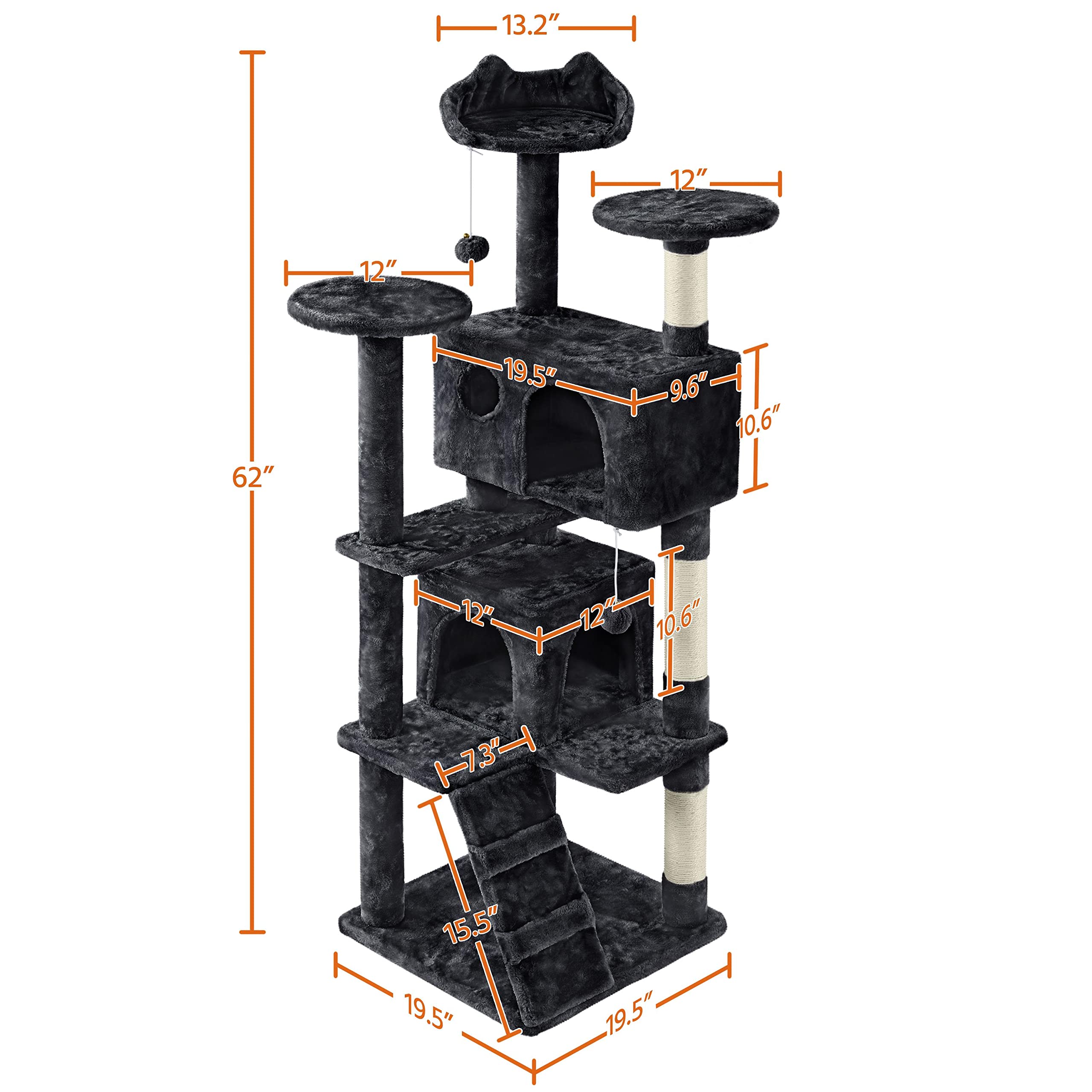 Yaheetech 62In Cat Tree Tower For Indoor Cats, Furniture W/Double Condo, Scratching Posts, Multiple Platforms And Balls For Kitt
