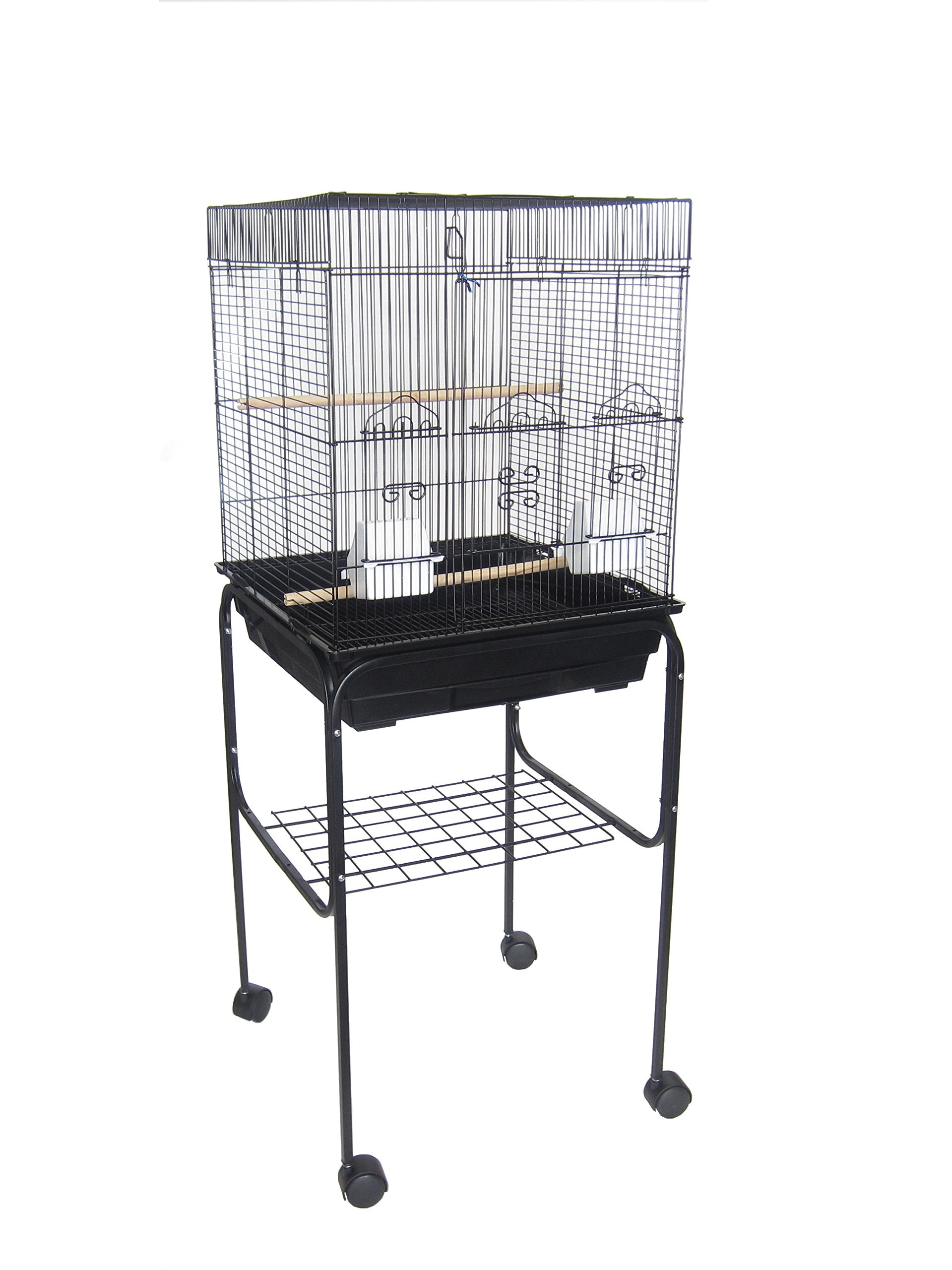 YML 5824 3/8 Bar Spacing Square Top Bird Cage with Stand, 18 x 14/Small, Black