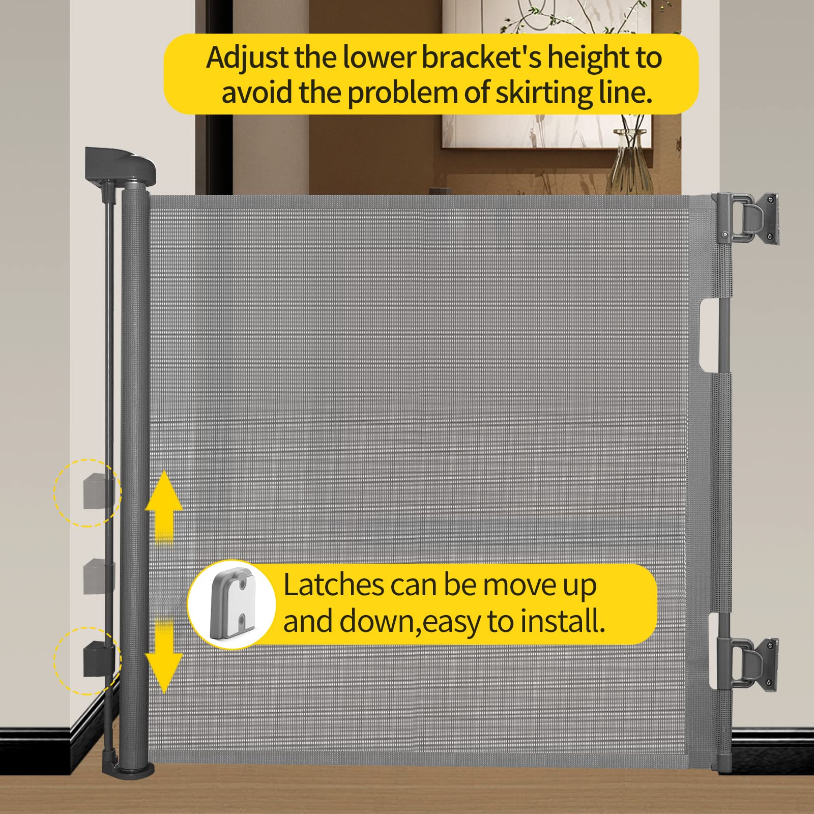 Retractable Baby Gate for Stairs - 33    Height, Expands up to 55    Width - Safety Gate for Infants, Toddlers, Dogs & Pets - Ea