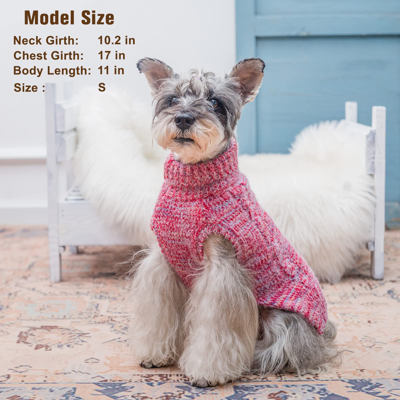 Beautyzoo Small Dog Sweater -Turtleneck Pullover Classic Cable Knit Fuzzy Winter Coat Dog Cold Weather Clothes For Small Medium