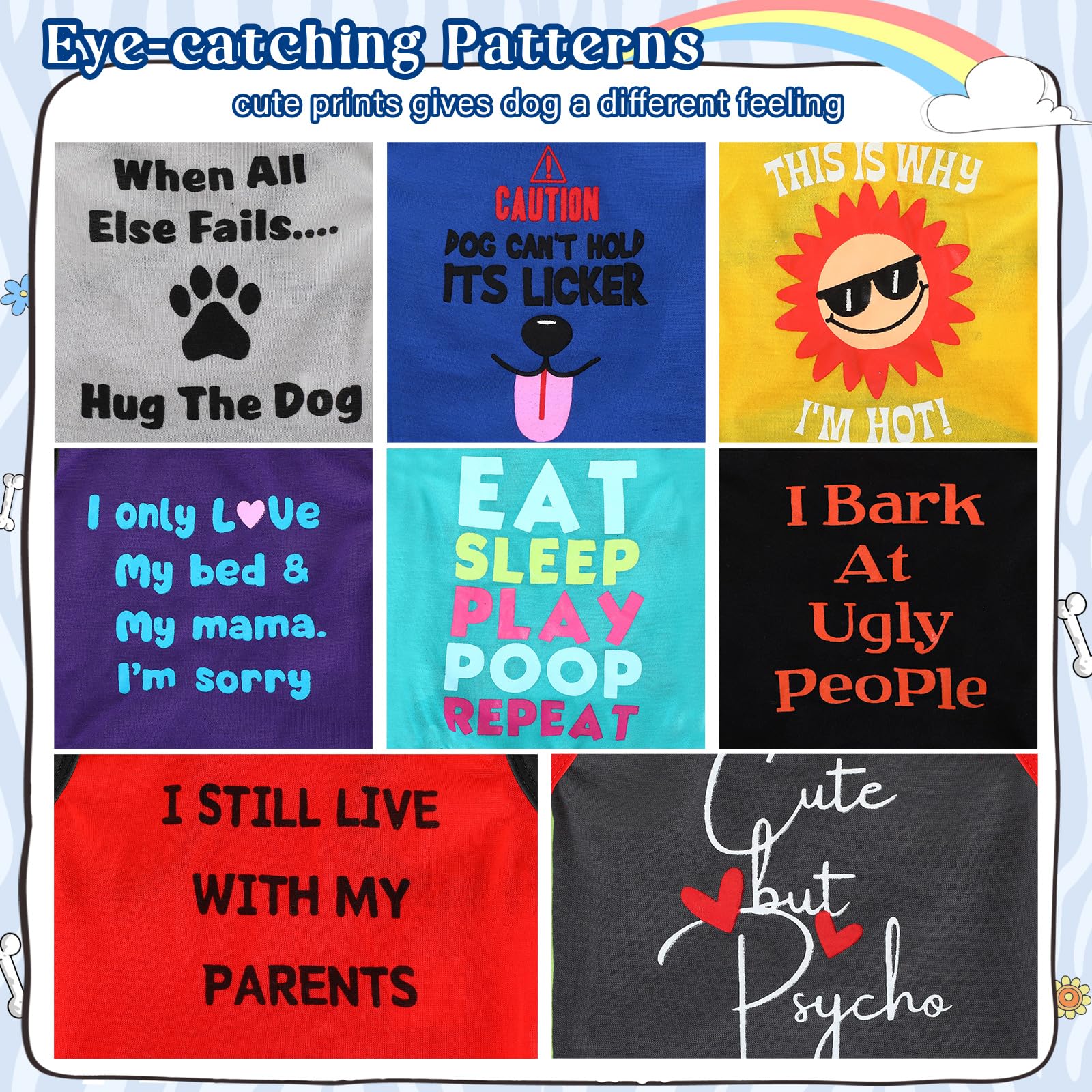 Saintrygo 8 Pieces Dog Shirts Pet Printed Clothes with Funny Letters Summer Pet T Shirts Cool Puppy Breathable Dog Outfit Soft S