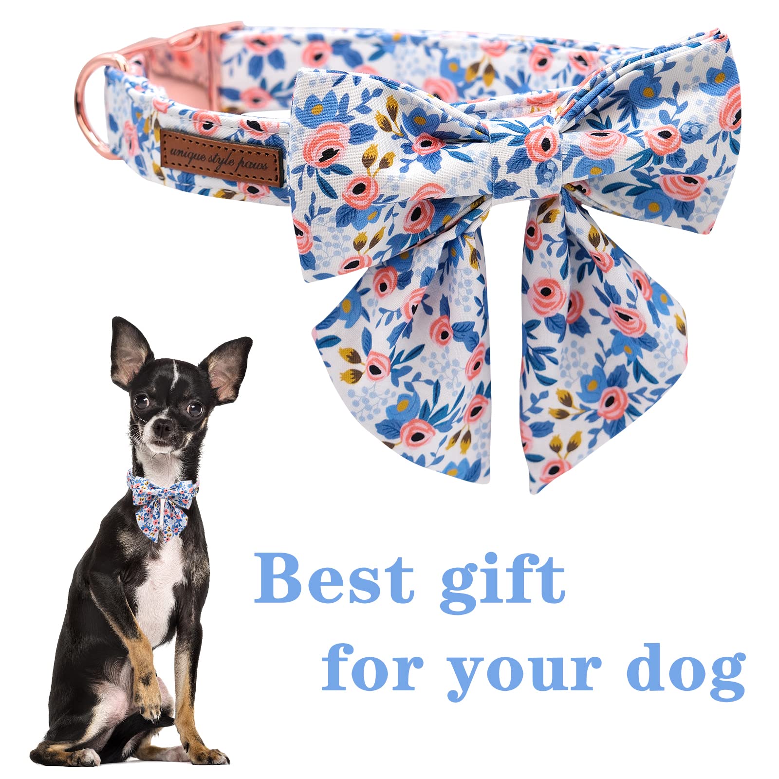 Unique Style Paws Dog Collar With Tie Adjustable Blue Bowtie Puppy Collars For Small Medium Large Dogs And Cats-L
