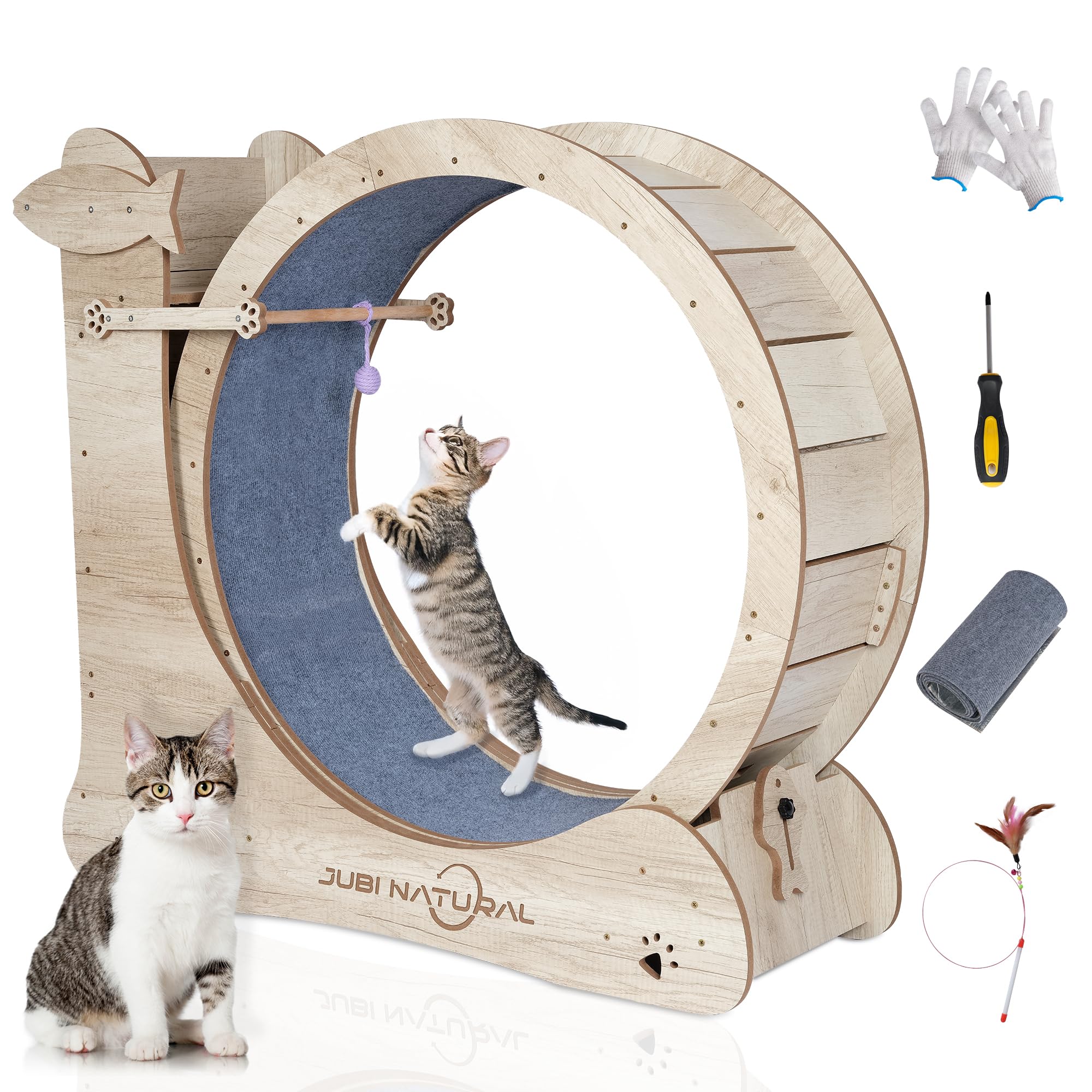 Cat Exercise Wheel, 33.9 Cat Running Wheels for Indoor Cats with with Locking Mechanism, Cats Treadmill Wheels with Scratching B