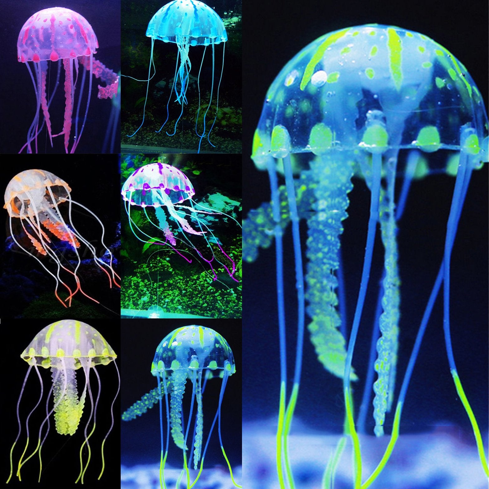 Uniclife 6 Pcs Glowing Jellyfish Ornament Decoration For Aquarium Fish Tank