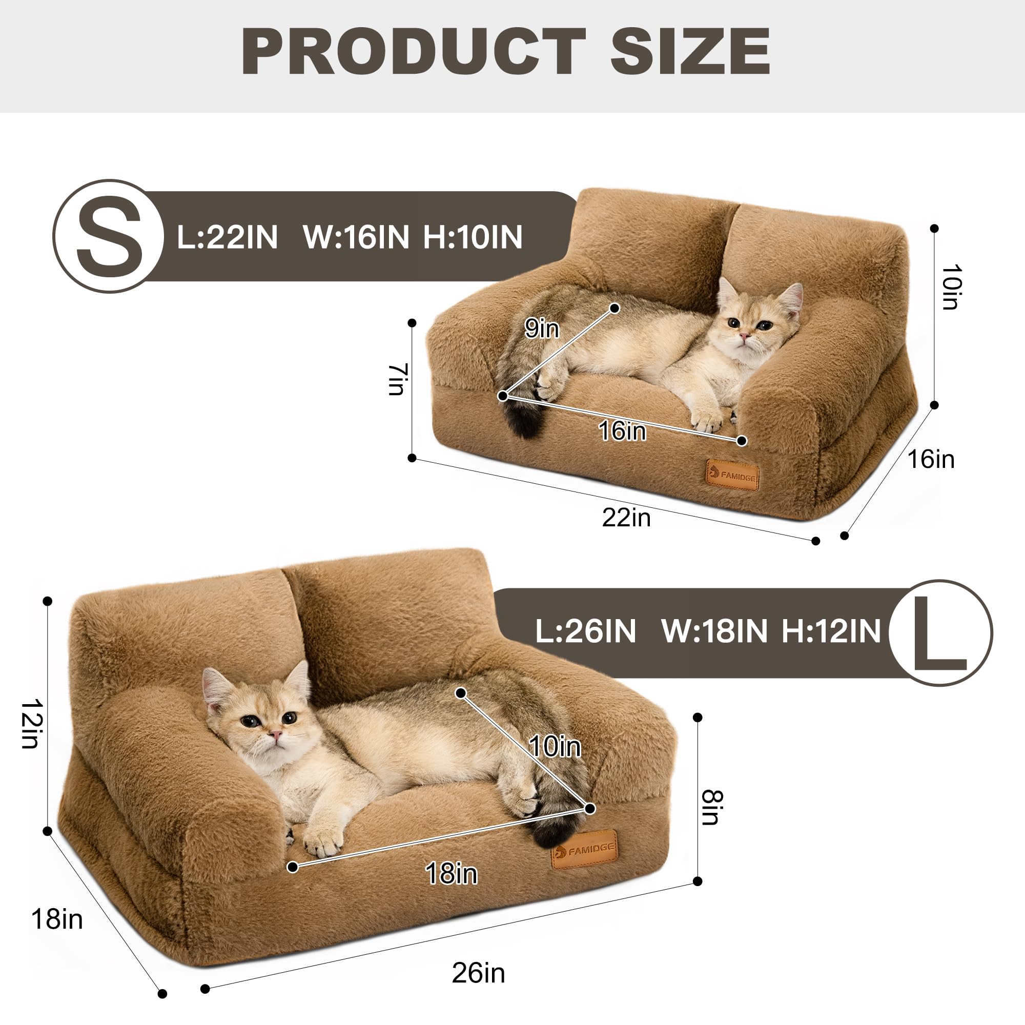 Famidge Cat Couch, Fluffy Cat Bed For Indoor Cats, Calming Pet Sofa Bed Puppy Sleeping Bed, Cute Dog Couch For Small Cats & Dogs