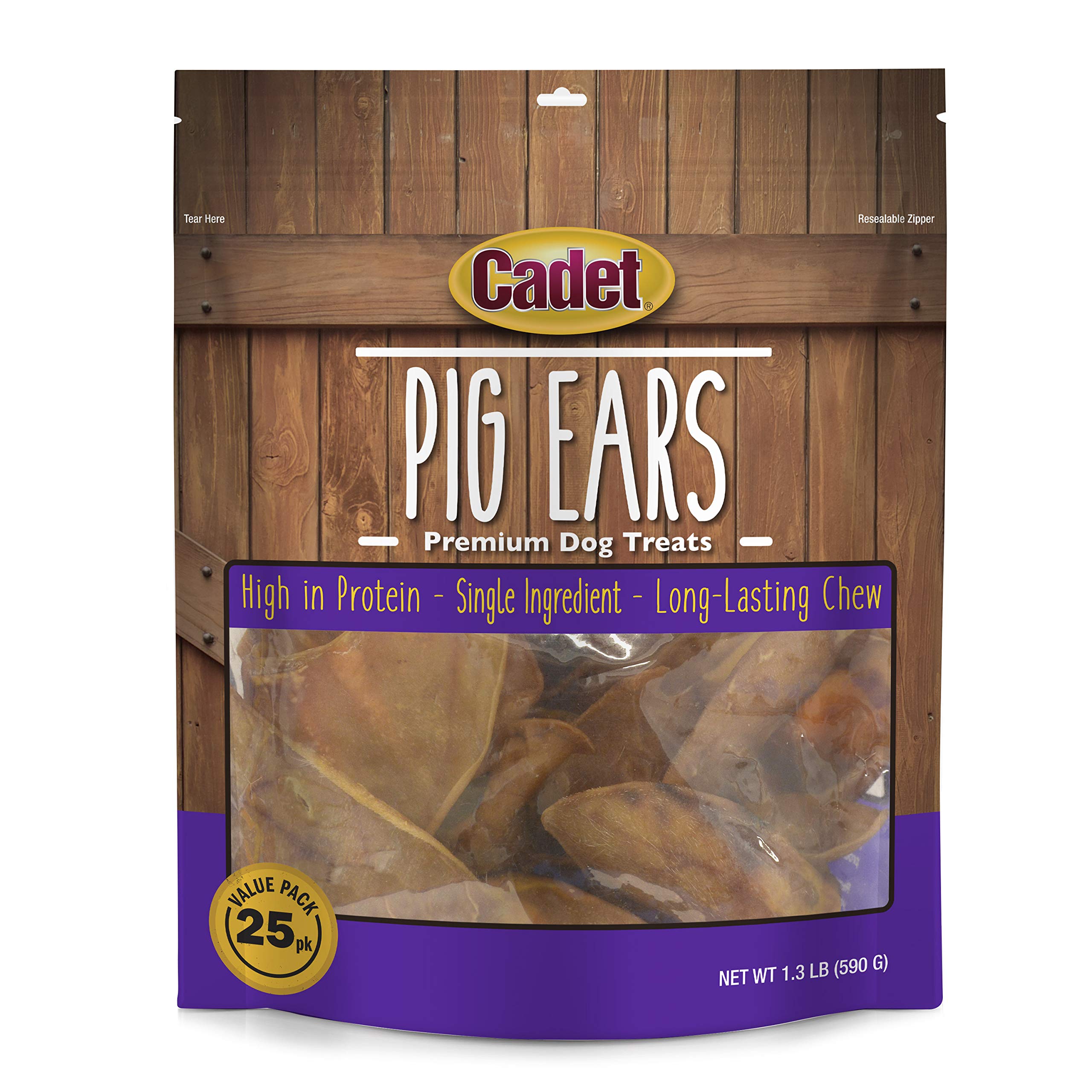 Cadet Natural Pig Ears for Dogs, Long Lasting & Natural Chew Treats for Dogs, 25 Count