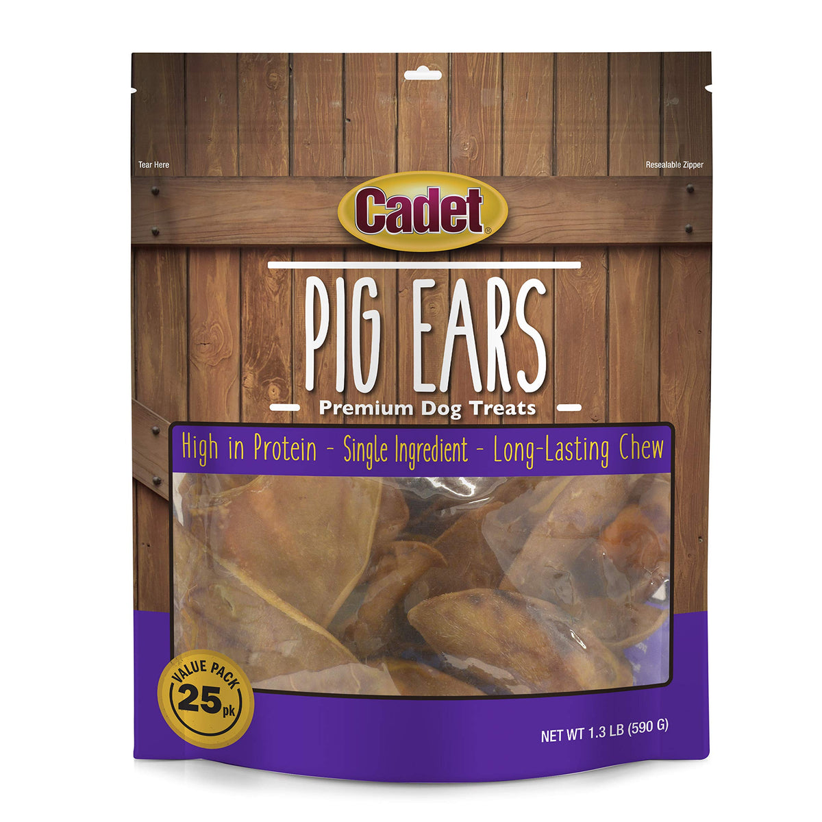 Cadet Natural Pig Ears For Dogs, Long Lasting & Natural Chew Treats For Dogs, 25 Count