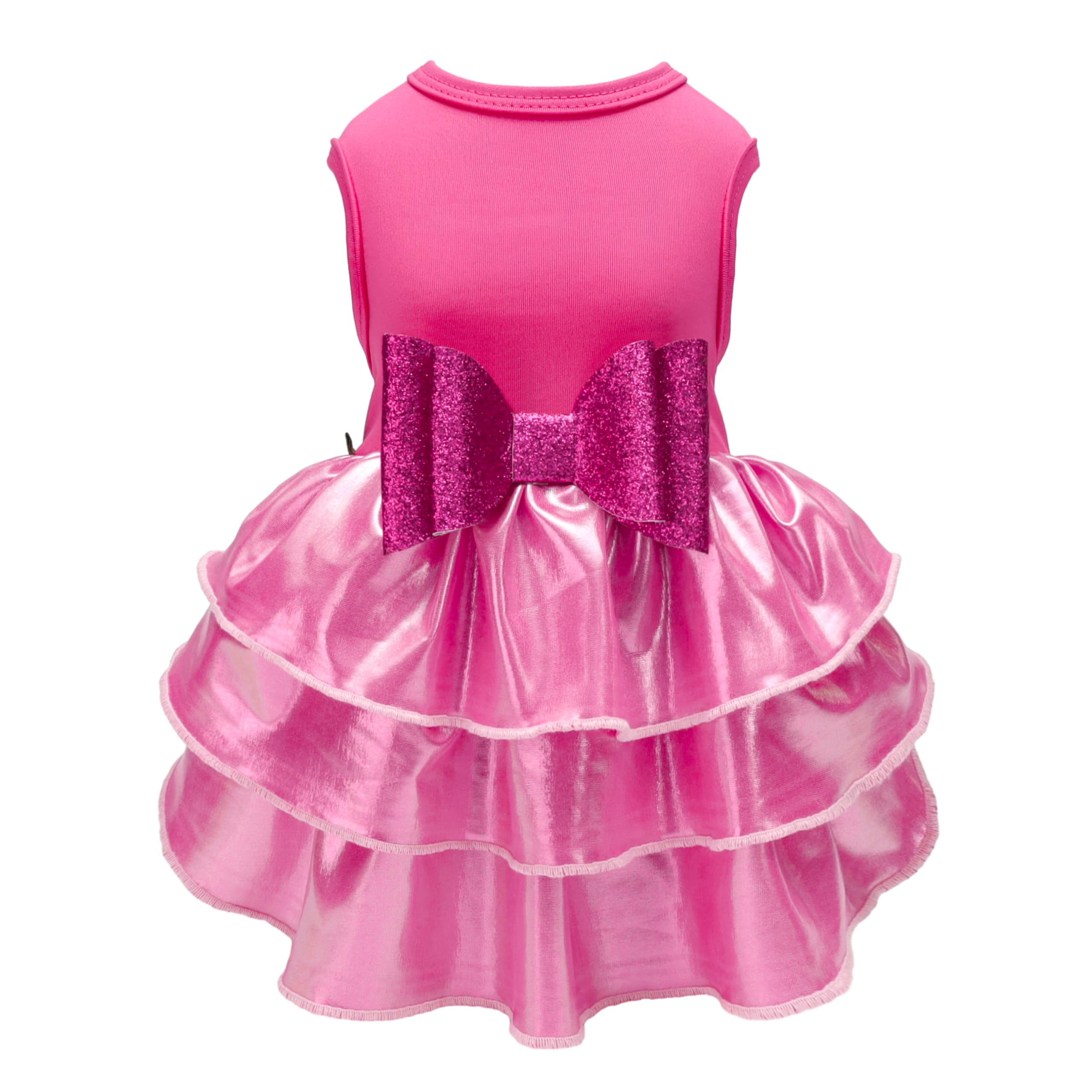 Fitwarm Glossy Dog Tiered Dress, Fancy Dog Clothes For Small Dogs Girl, Doggie Birthday Outfit, Female Pet Apparel, Hot Pink, Xs