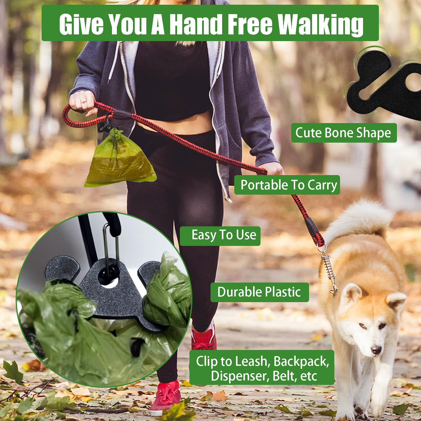 Dog Poop Bag Holder For Leash Dog Waste Bag Carrier Hand Free Walking Accessory Leash Attachment For Dog Poop Bag Dispenser, Dur