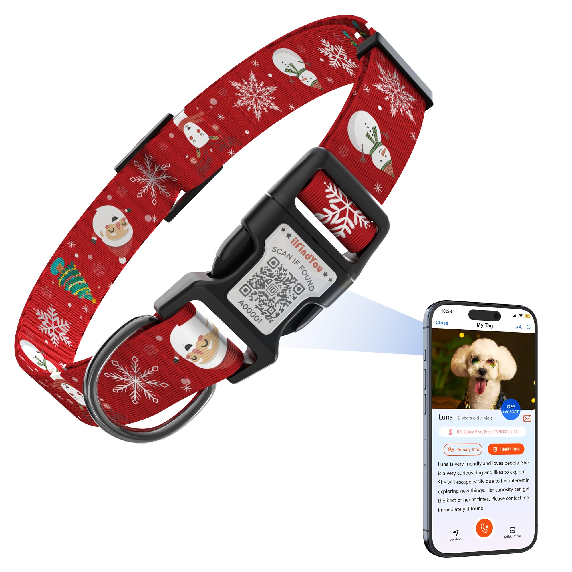 Ilfindyou Christmas Dog Collars For Large Dogs Soft Nylon Red Snowflake Sized L