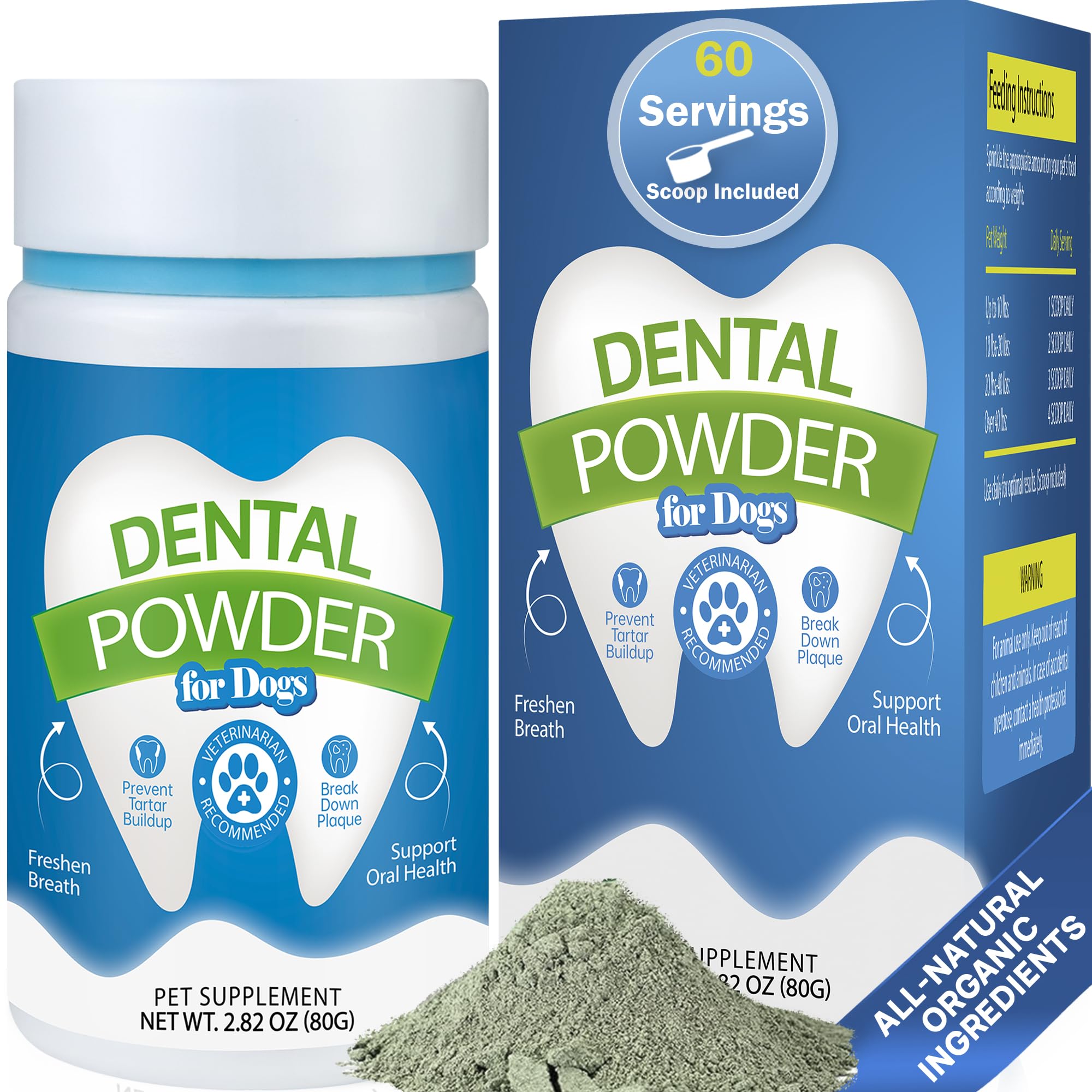 Spanielbuns Dental Powder for Dogs - Plaque Control & Tartar Remover, Breath Freshener with Probiotics, Vitamins & Natural Extra