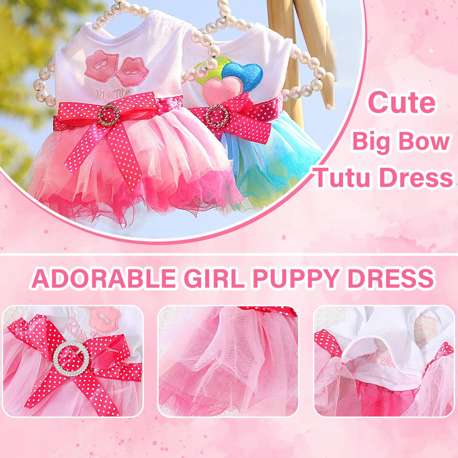 2 Pack Dog Dresses For Small Dogs Girls Cute Princess Puppy Dresses With Rhinestones Tutu Pet Dress Outfit Female Dog Clothes Ch