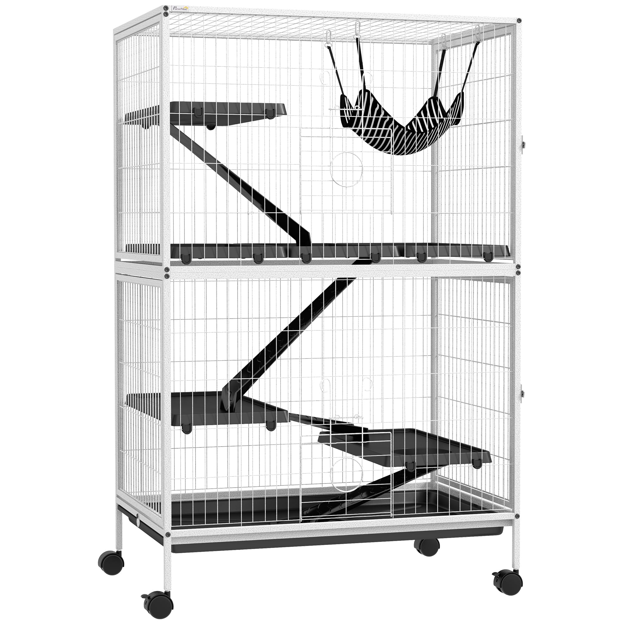 Pawhut 50'' 5-Tier Small Animal Cage, Ferret Cage, Large Chinchilla Cage With Hammock Accessory & Heavy-Duty Steel Wire, Small A