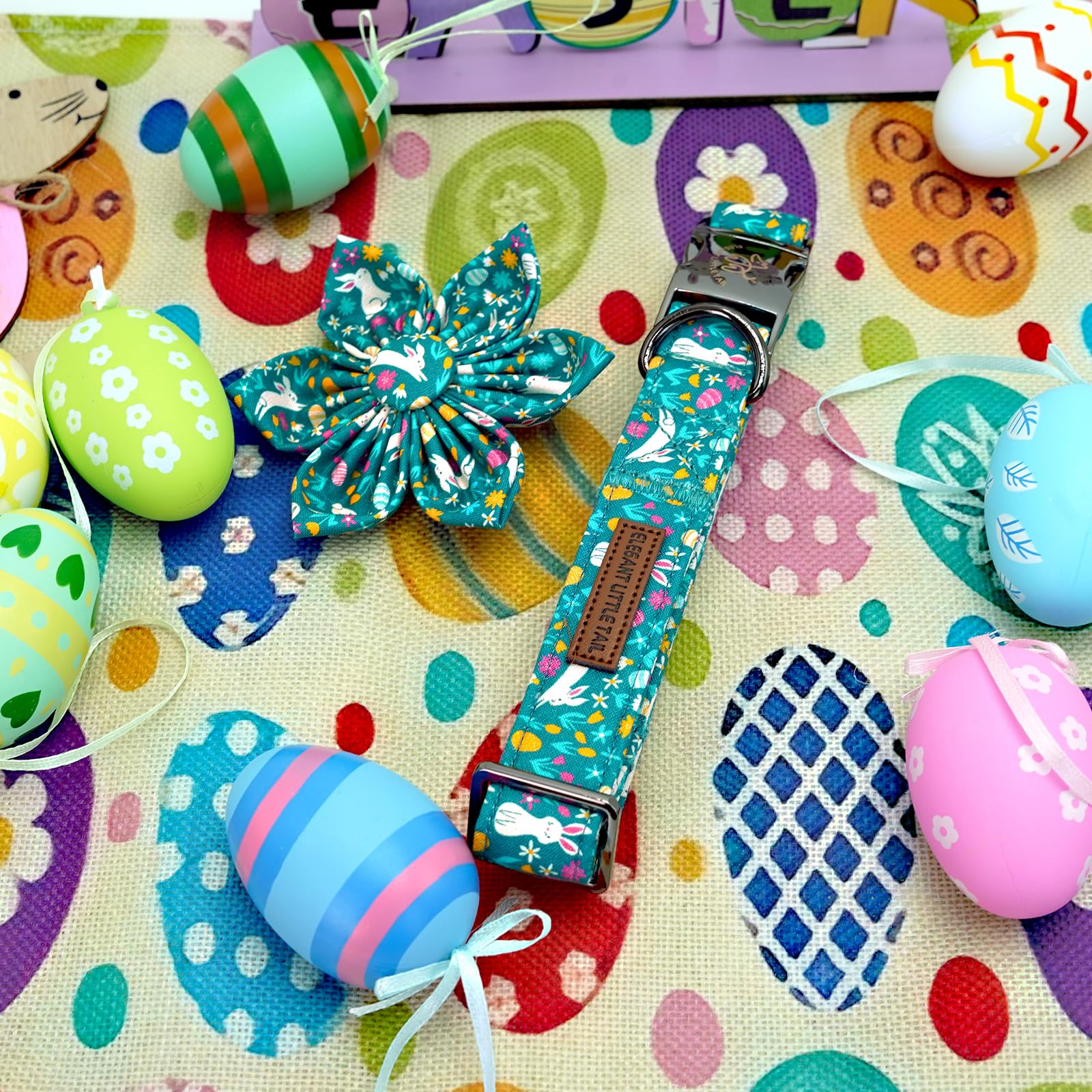 Elegant Little Tail Easter Dog Collar, Bunny Print Puppy Collars With Flower Girl Boy Pet Collar Flower Spring Holiday Pet Colla