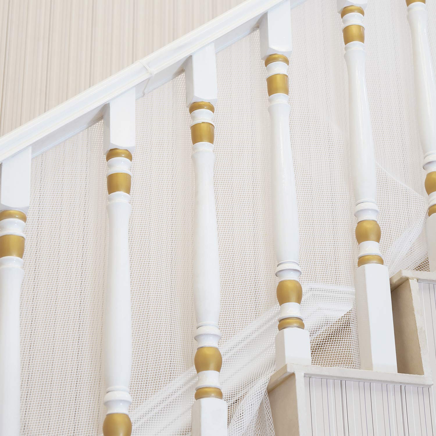 Banister Guard For Baby - 15Ft X 3Ft, Child Safety Net, Rail Balcony Banister Stair Mesh For Kids, Toys, Pets - White