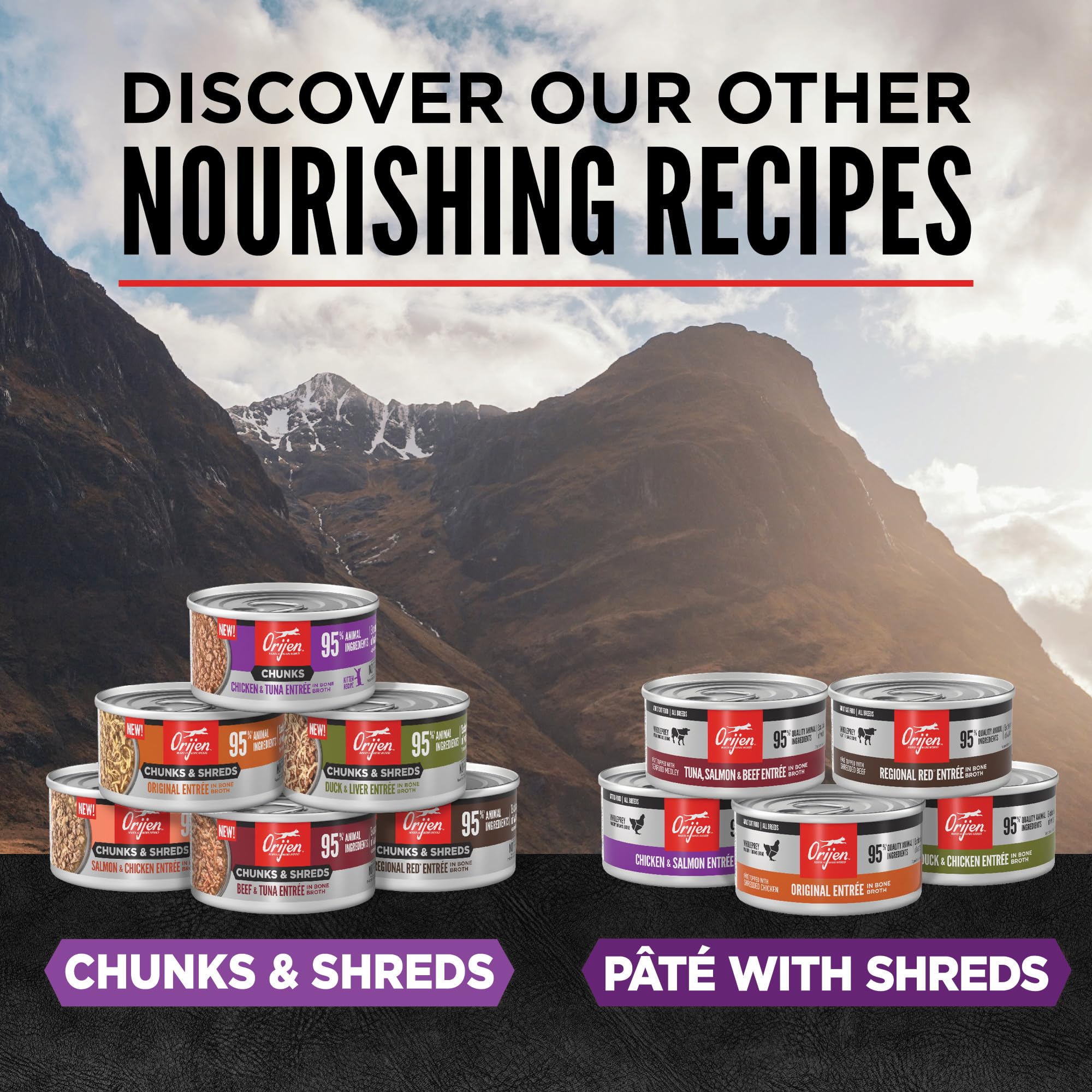 ORIJEN Chunks & Shreds Wet Cat Food Chicken and Tuna Kitten Entr  e 3oz Cans (12 Count)