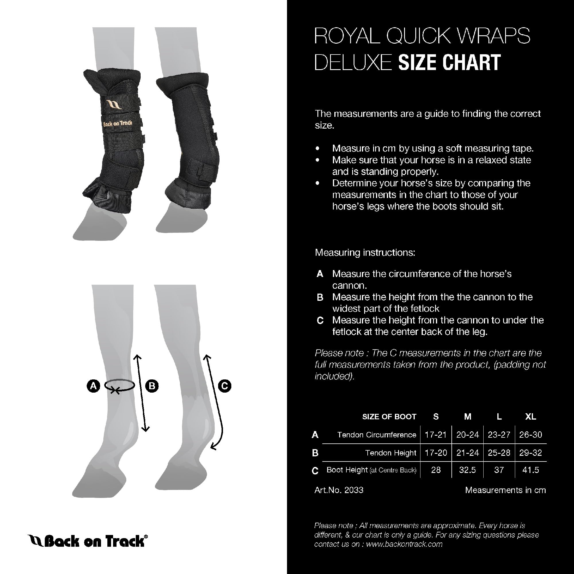 Back On Track Royal Quick Wraps Deluxe - Equestrian Sport Flexible Supportive Protective Horse Leg Wraps With Hook & Loop Closure, Pair, Black - 14' - M