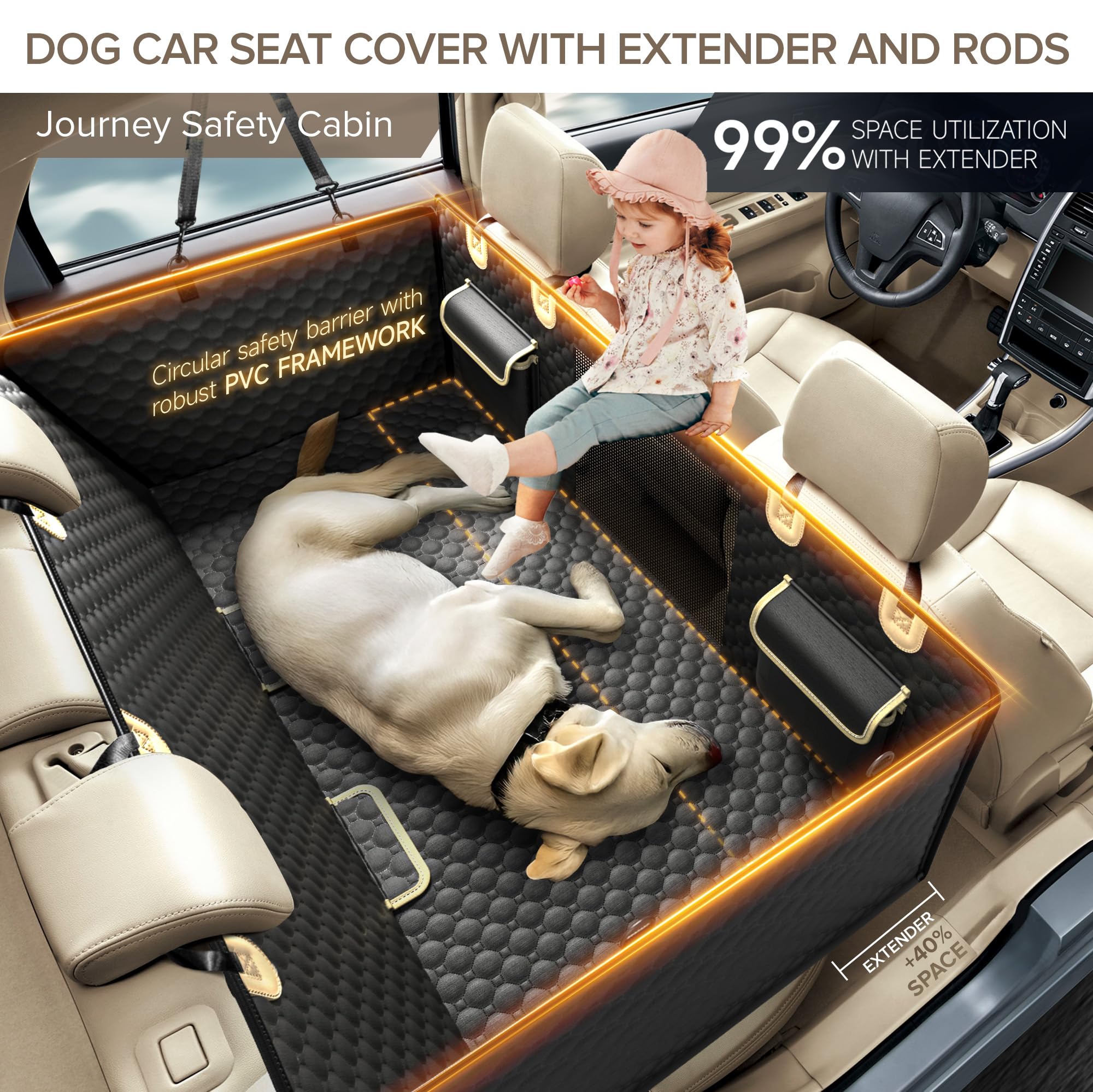Back Seat Extender For Dogs, Pvc Rods Support And Hard Bottom Car Seat Cover For Dogs, Heavy Duty Dog Car Seat Cover For Back Se