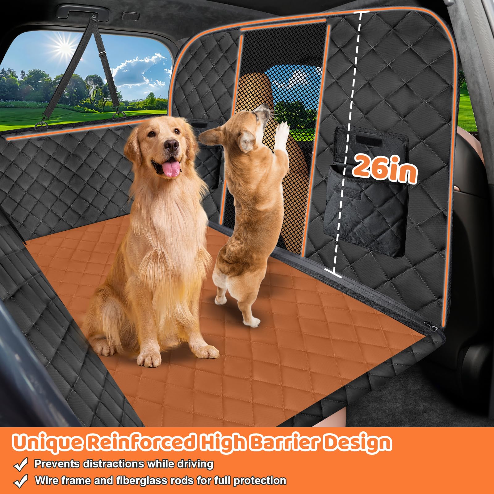 Urpower Back Seat Extender For Dogs, High Barrier Hard Bottom Dog Car Seat Cover Holds 400 Lbs, Waterproof Dog Car Hammock With Mesh Window Dog Car Bed Pet Backseat Protector For Car, Suv, Small Truck
