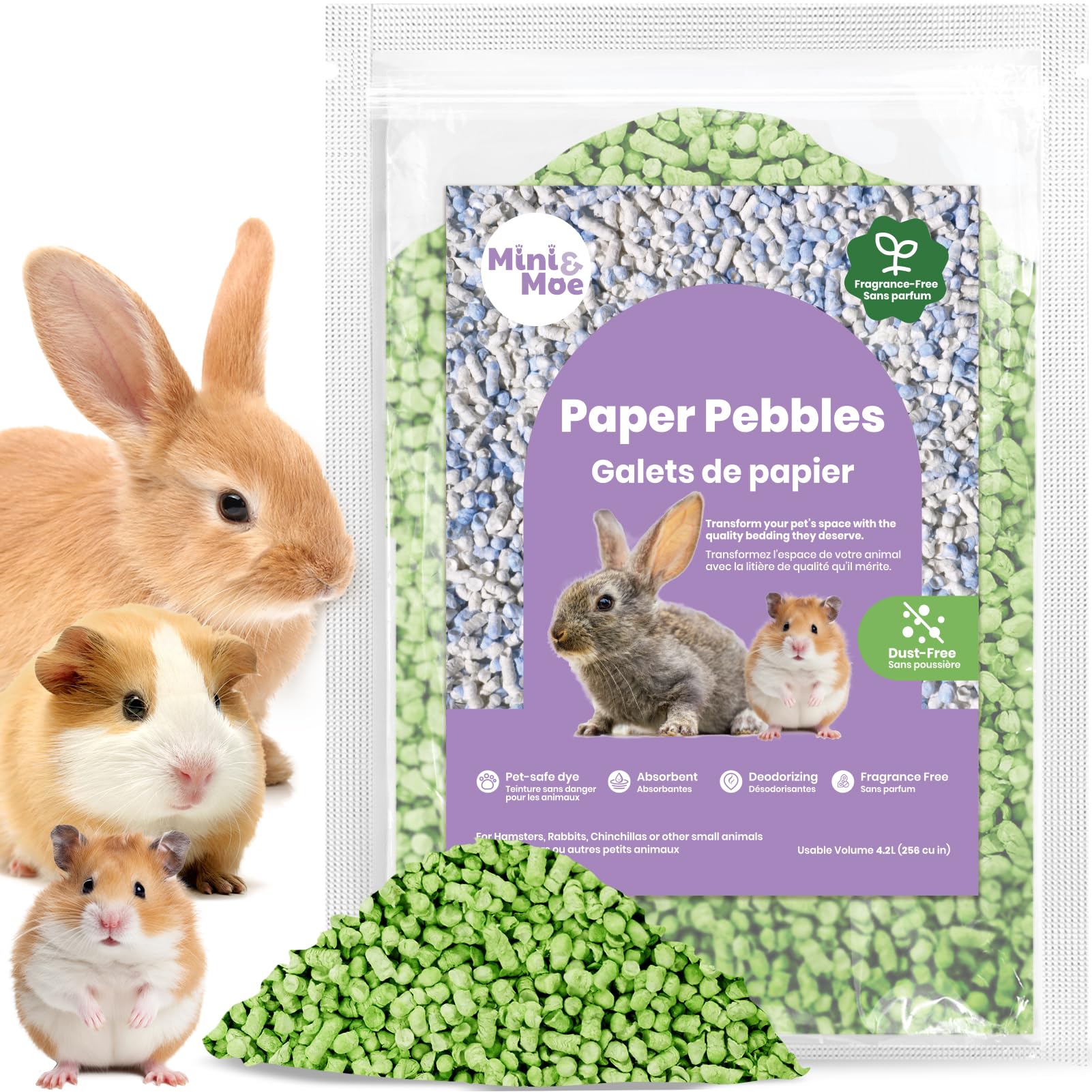 Mini&Moe Small Animal Paper Pellet Bedding: Odor & Moisture Absorbent Natural Paper Pellet Bedding - For Guinea Pigs, Hamsters, 