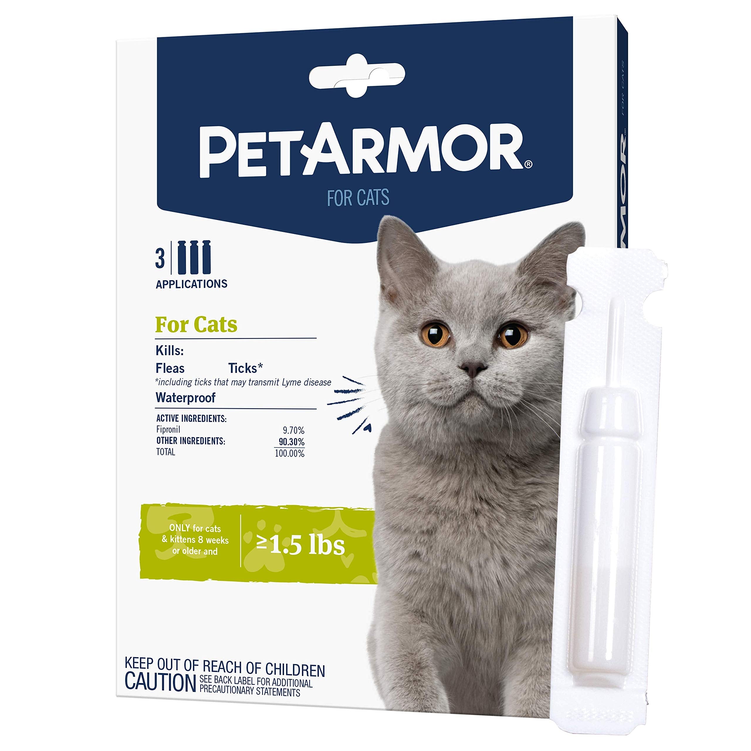 Petarmor For Cats, Flea & Tick Treatment For Cats (Over 1.5 Pounds), Includes 3 Month Supply Of Topical Flea Treatments