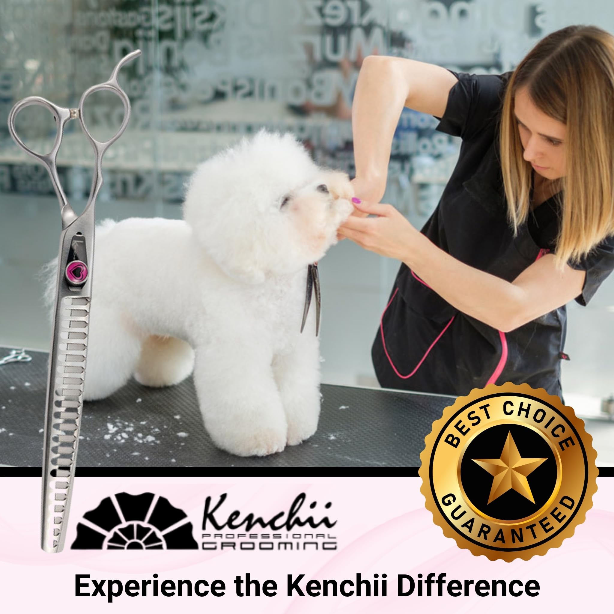 Kenchii Left Handed Dog Grooming Scissors | 22 Tooth Blender Dog Grooming Shears | Thinning Shears For All Dog Breeds | Pet Hair Blending Scissor | Pet Grooming Accessories | Love Collection