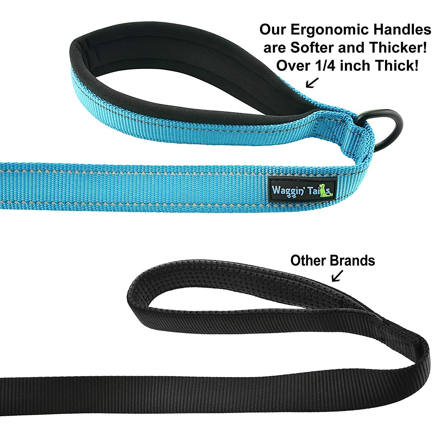 Wagtime Club Soft &Thick Dual Handle 6Ft Dog Leash, Premium Nylon Double Padded Handles For Medium, Large Or Xlarge Dog (Reflective Bright Blue)