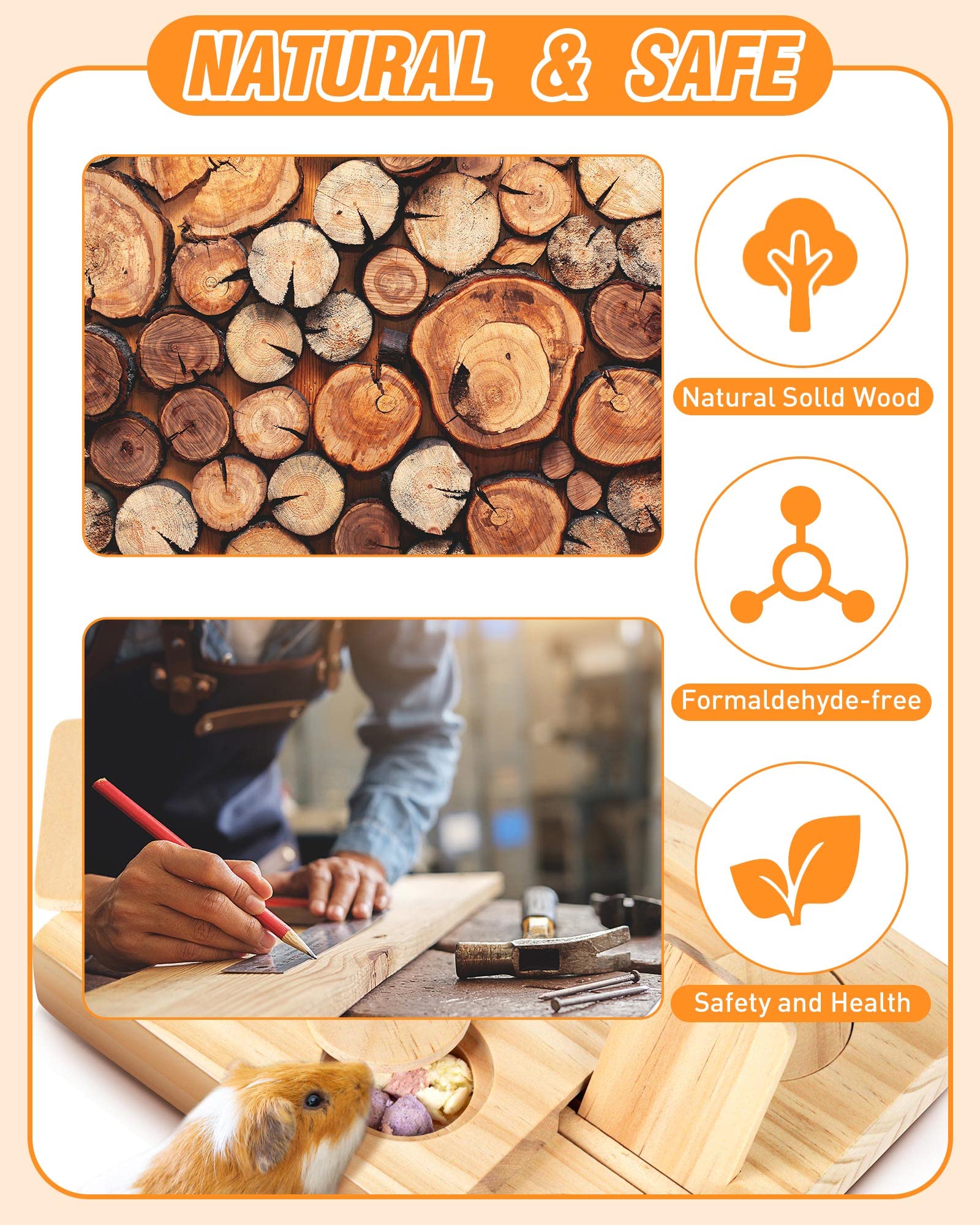 MWAOWM Guinea Pig Foraging Toys, 6 in 1 Hamsters Wooden Interactive Enrichment Toys, Treat Dispenser for Small Animal, for Rabbi