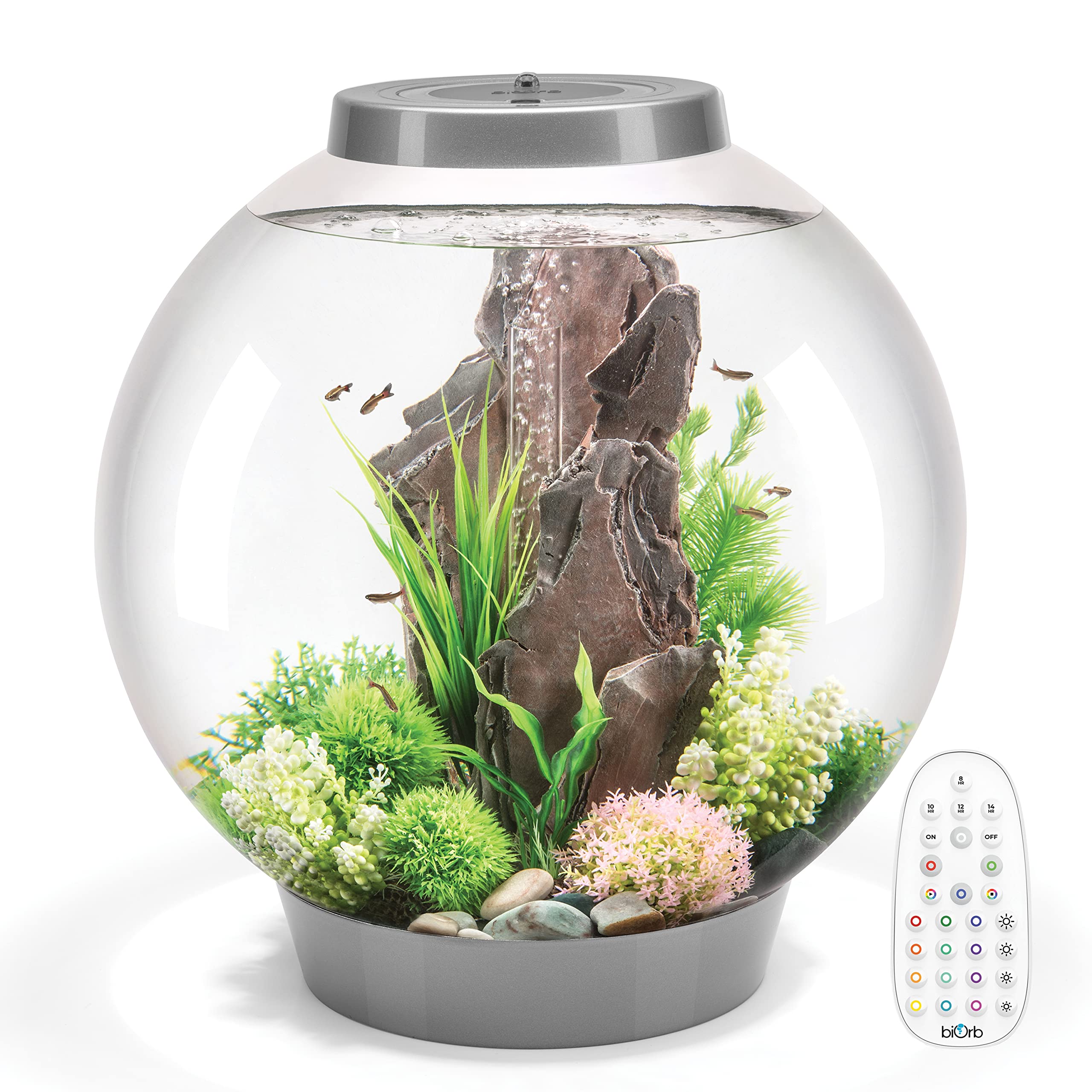 biOrb Classic 60 Acrylic 16-Gallon Aquarium with Multi-Color Remote-Controlled LED Lights Modern Tank for Tabletop Display, Silv