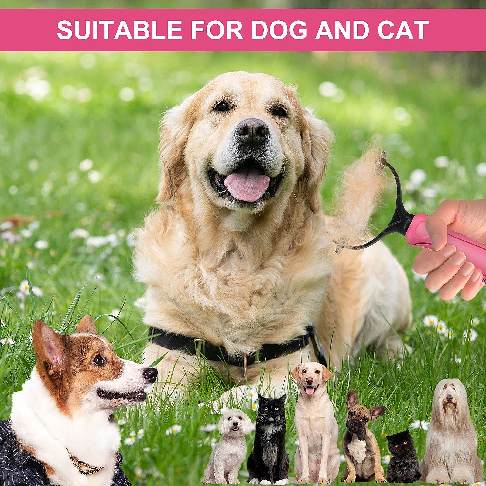 Whoobell Undercoat Rake For Dogs, 2 Side Undercoat Brush For Deshedding And Dematting For Dog Cat Rabbit, Professional Pet Grooming Hairtools, Removes Loose Undercoat And Nasty Shedding, Pink