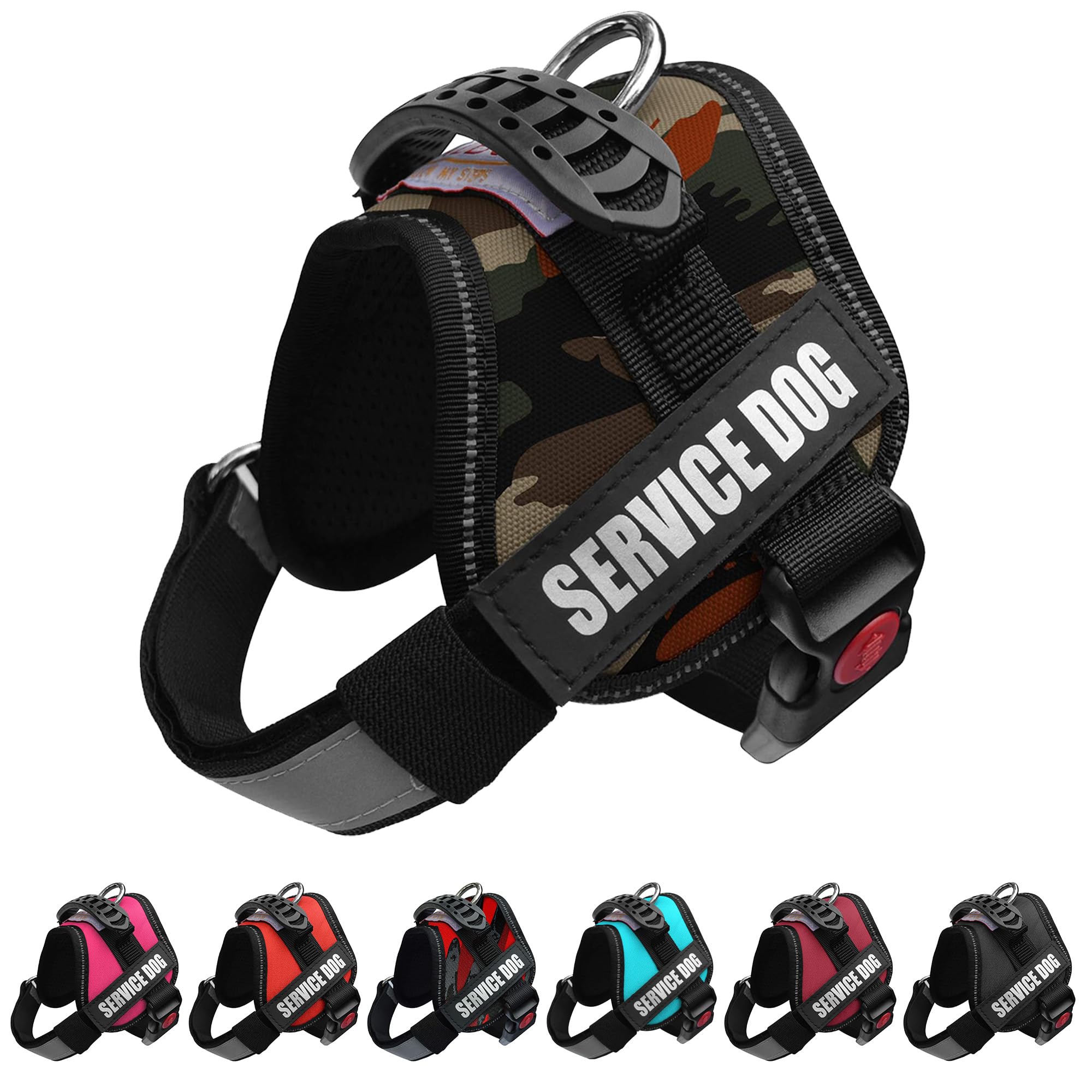 Albcorp Service Dog Vest Harness - Reflective - Woven Polyester And Nylon, Comfy Mesh Padding - Sizes From Xxs To Xl - Service Dog Patches Included. Green Camo, Small