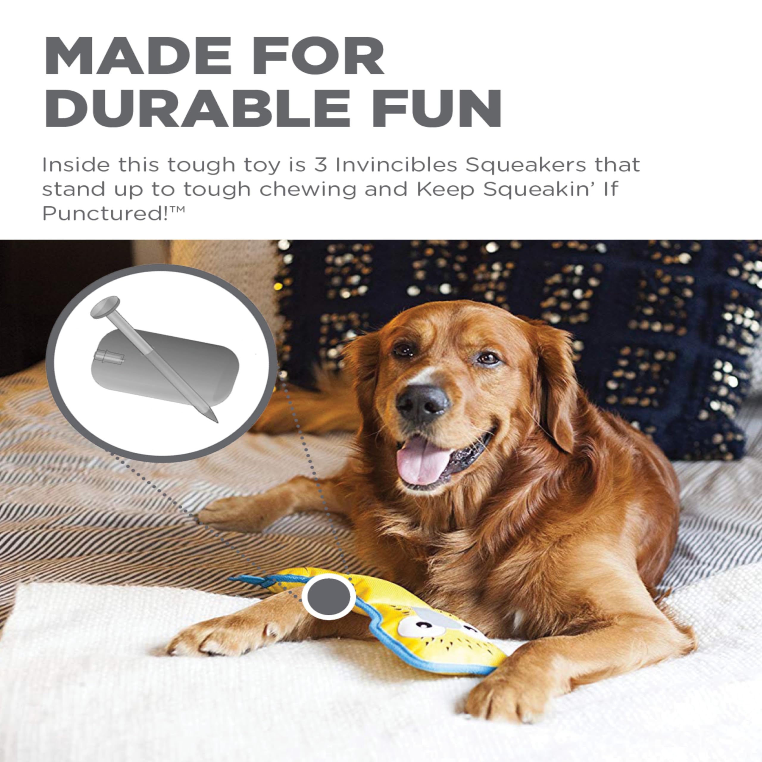 Outward Hound Fire Biterz Boobie Bird Plush Firehose Material Interactive Dog Toy, Medium